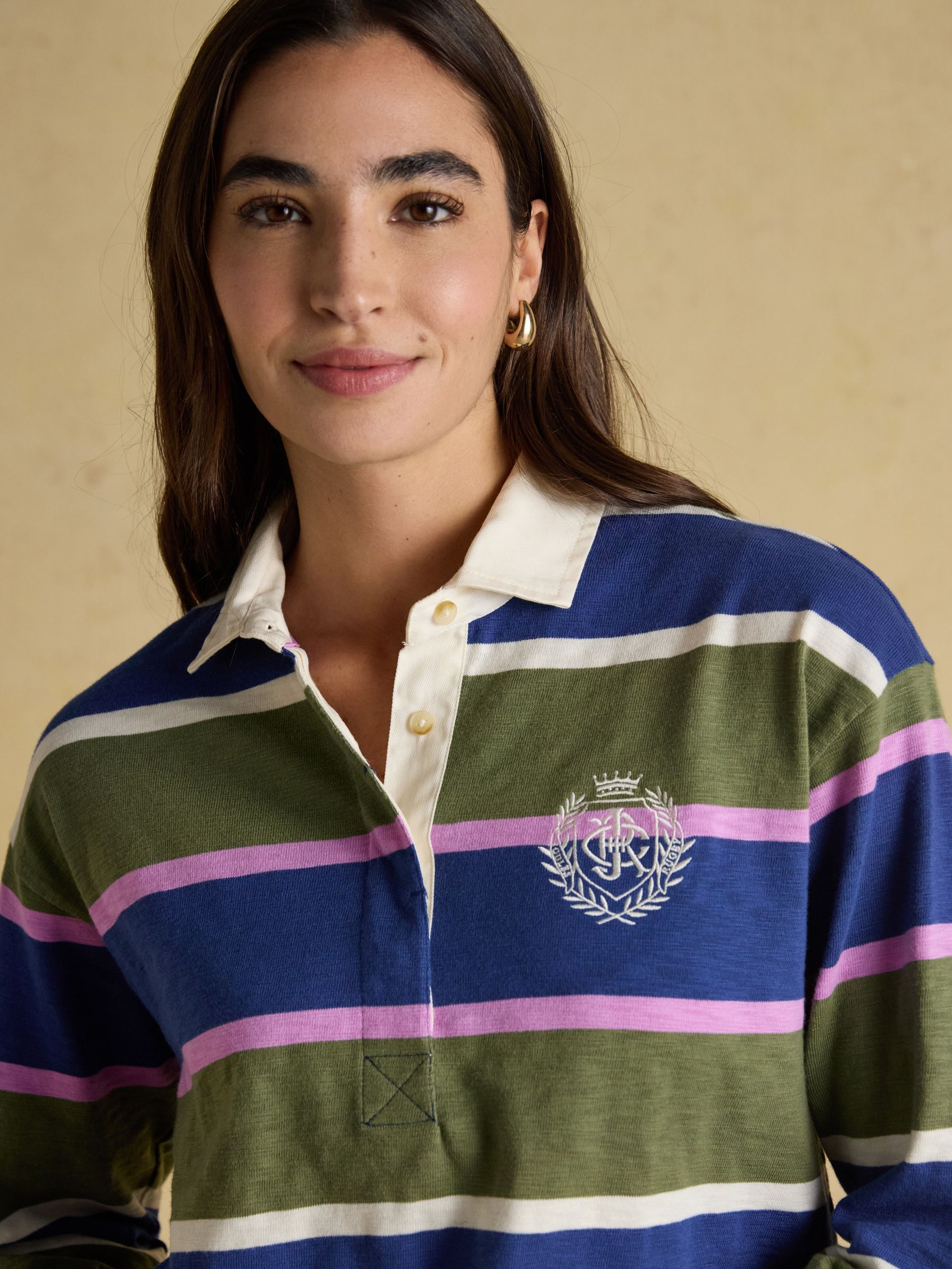 Lara Blue & Green Stripe Boxy Fit Rugby Shirt - Image 4 of 9