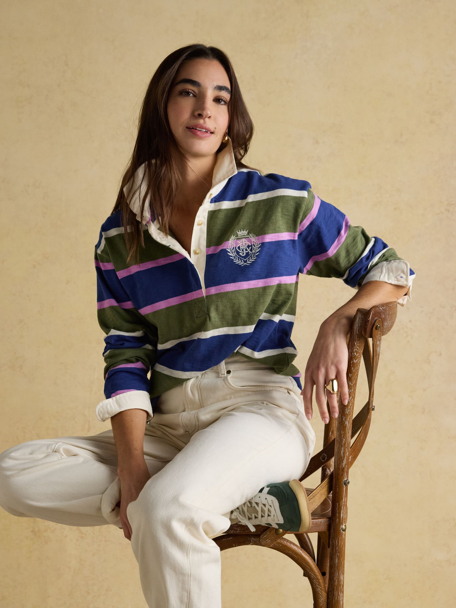 Lara Blue & Green Stripe Boxy Fit Rugby Shirt | Joules