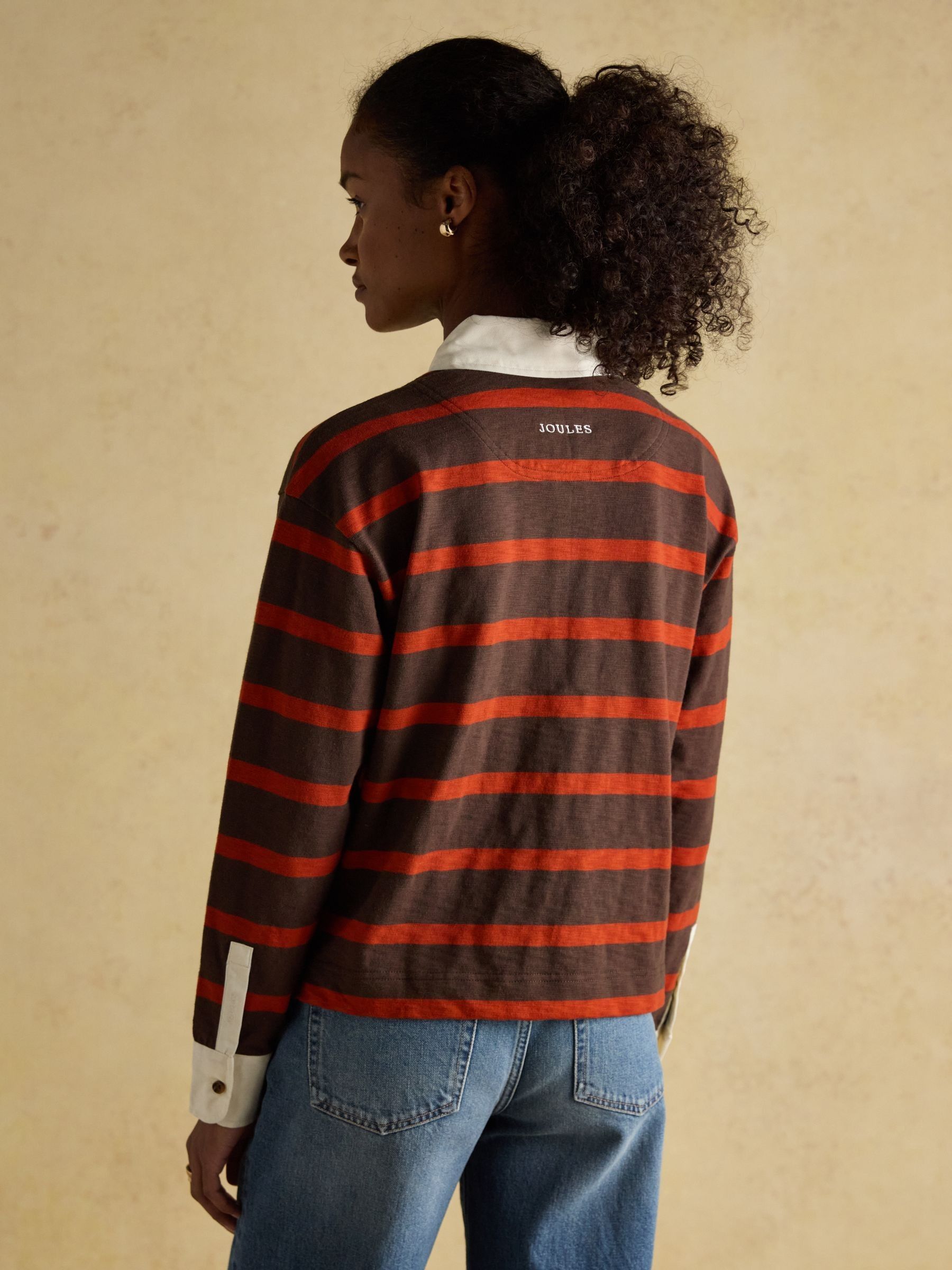 Lara Burnt Orange & Brown Stripe Boxy Fit Rugby Shirt - Image 2 of 11
