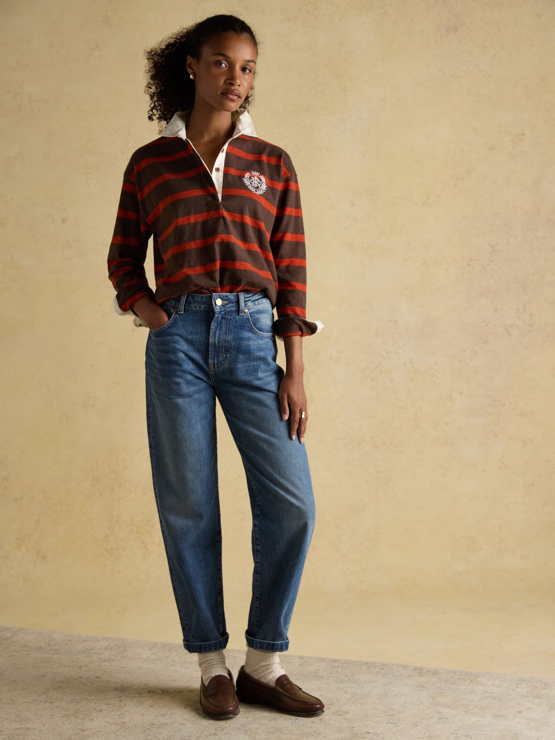 Lara Burnt Orange & Brown Stripe Boxy Fit Rugby Shirt - Image 7 of 11