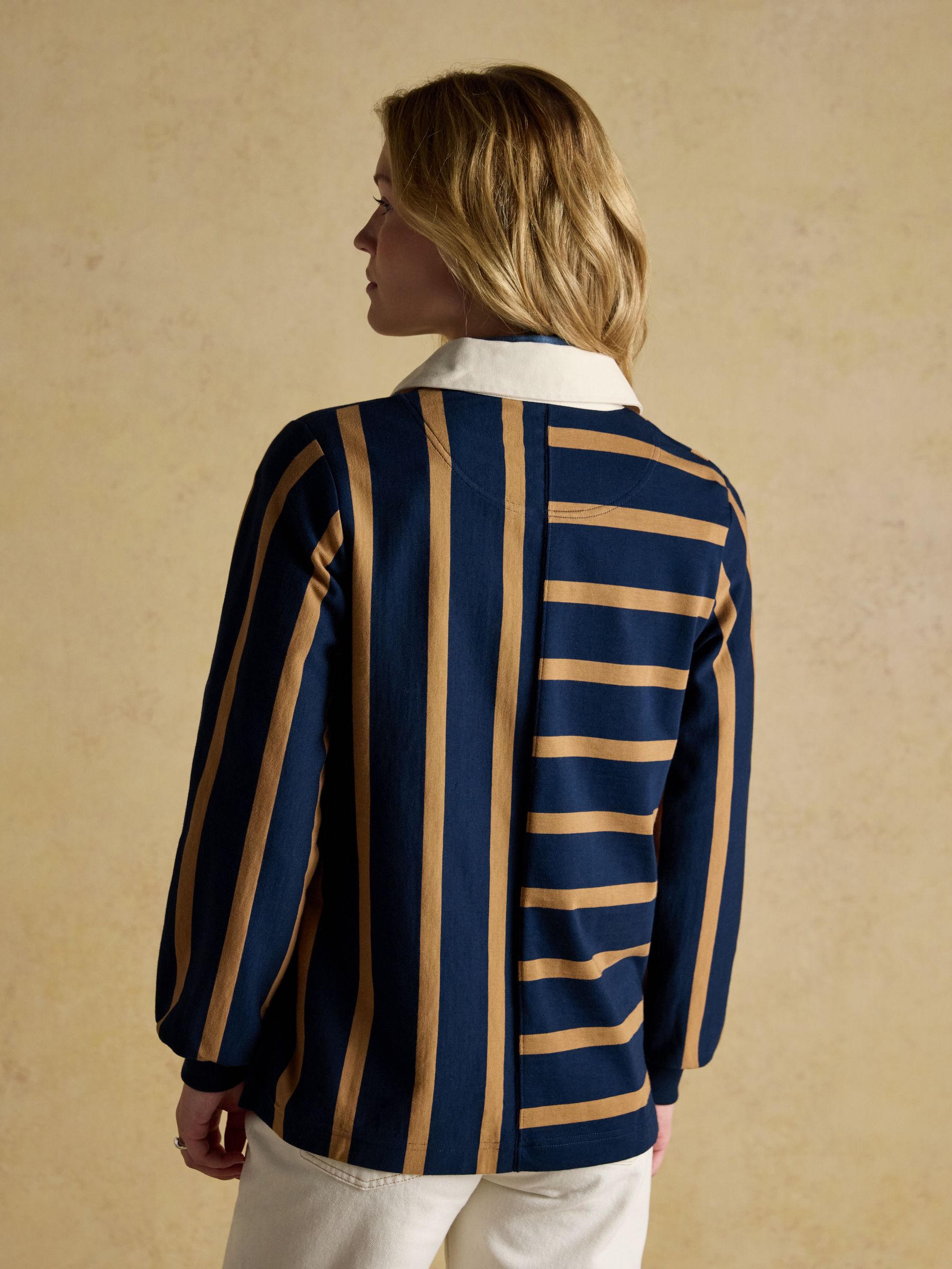 Navy Tan Stripe Cotton Rugby Shirt - Image 1 of 8