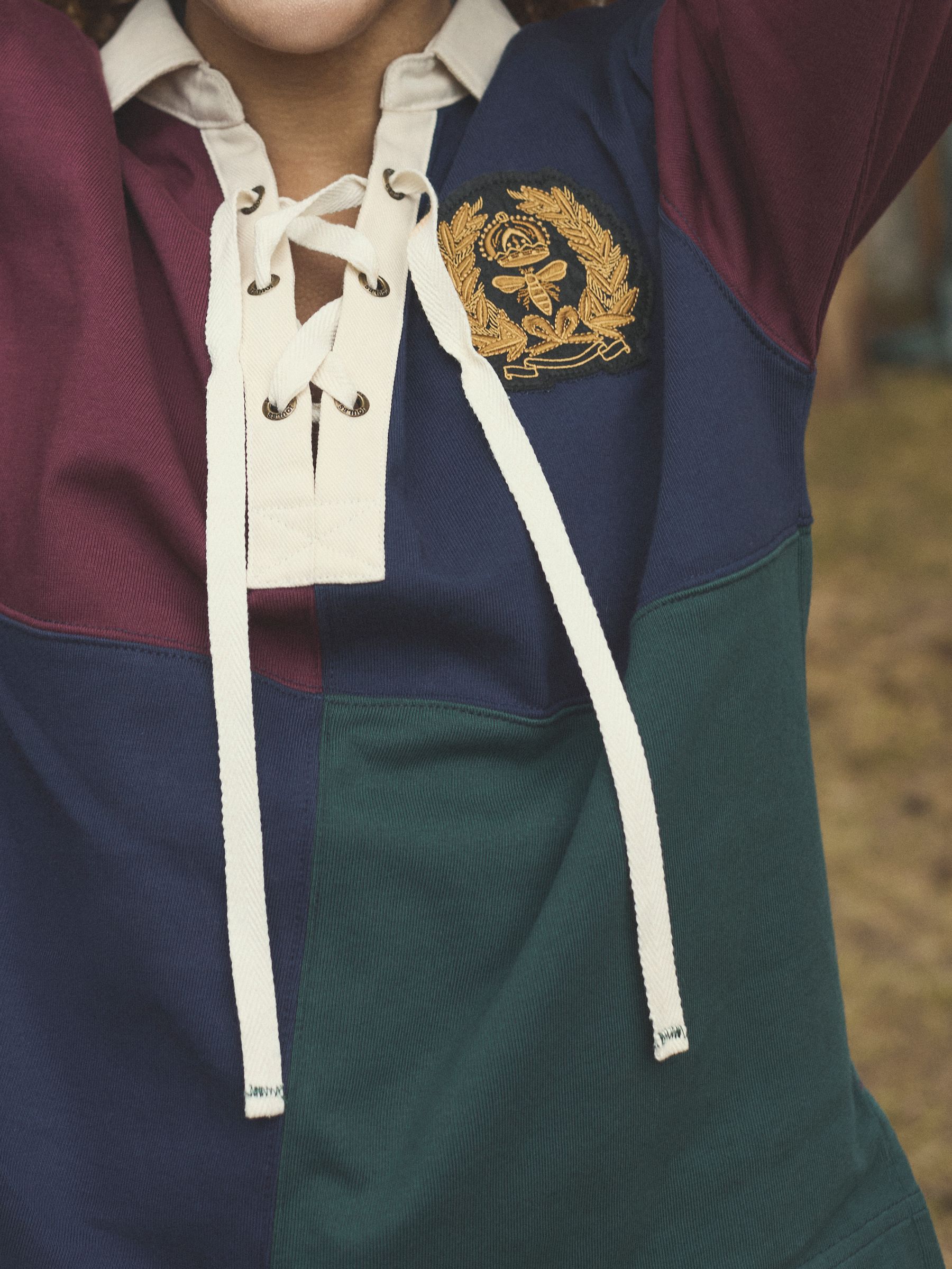 Claremont Multi 100% Cotton Harlequin Lace Up Rugby Shirt - Image 3 of 10