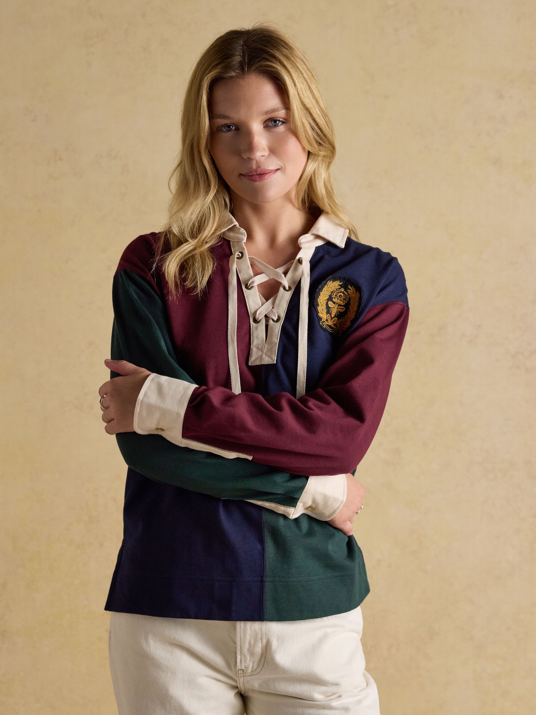 Claremont Multi 100% Cotton Harlequin Lace Up Rugby Shirt - Image 4 of 10