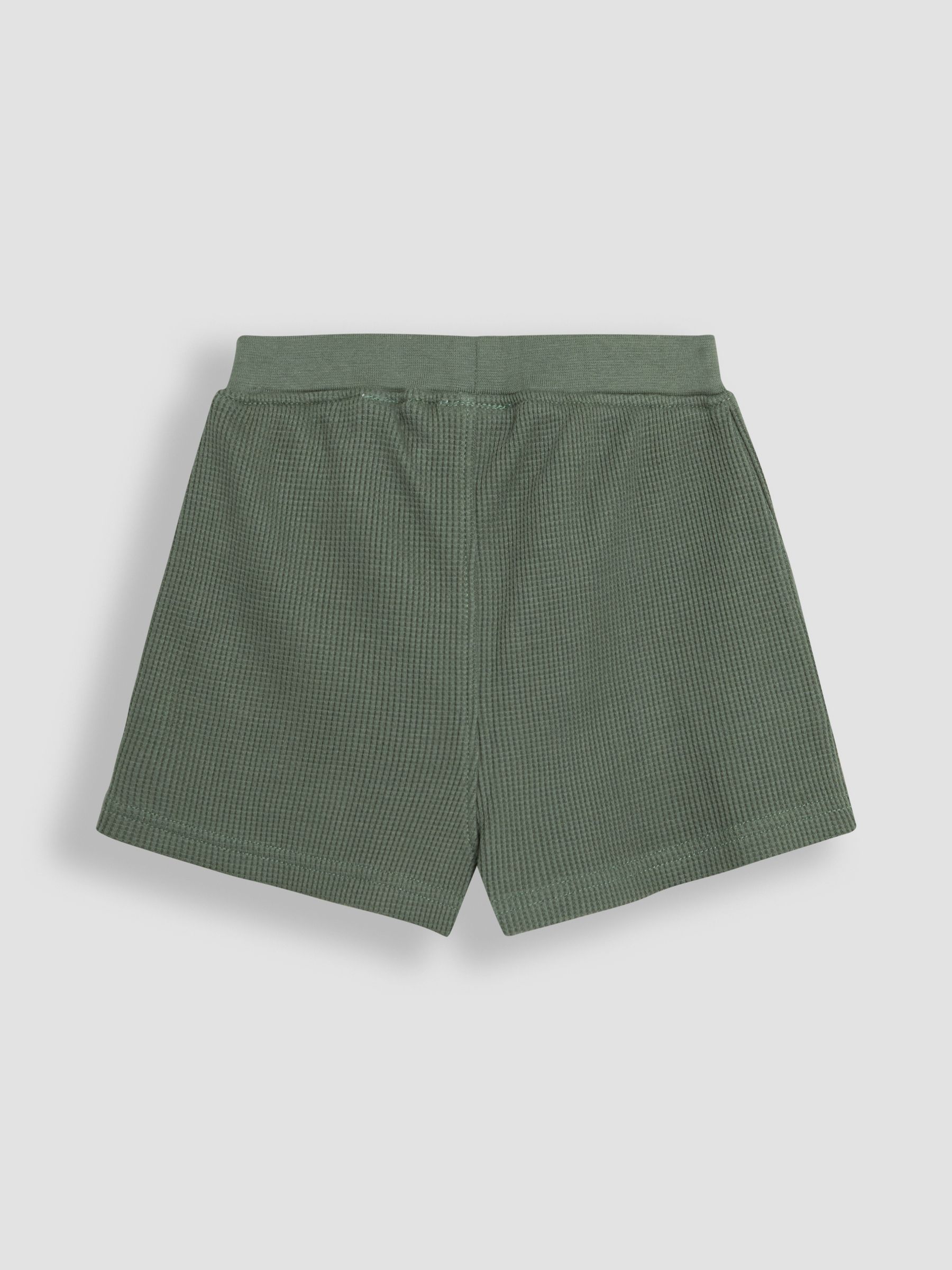 Khaki Green Dino Embroidered Textured Shorts - Image 2 of 3