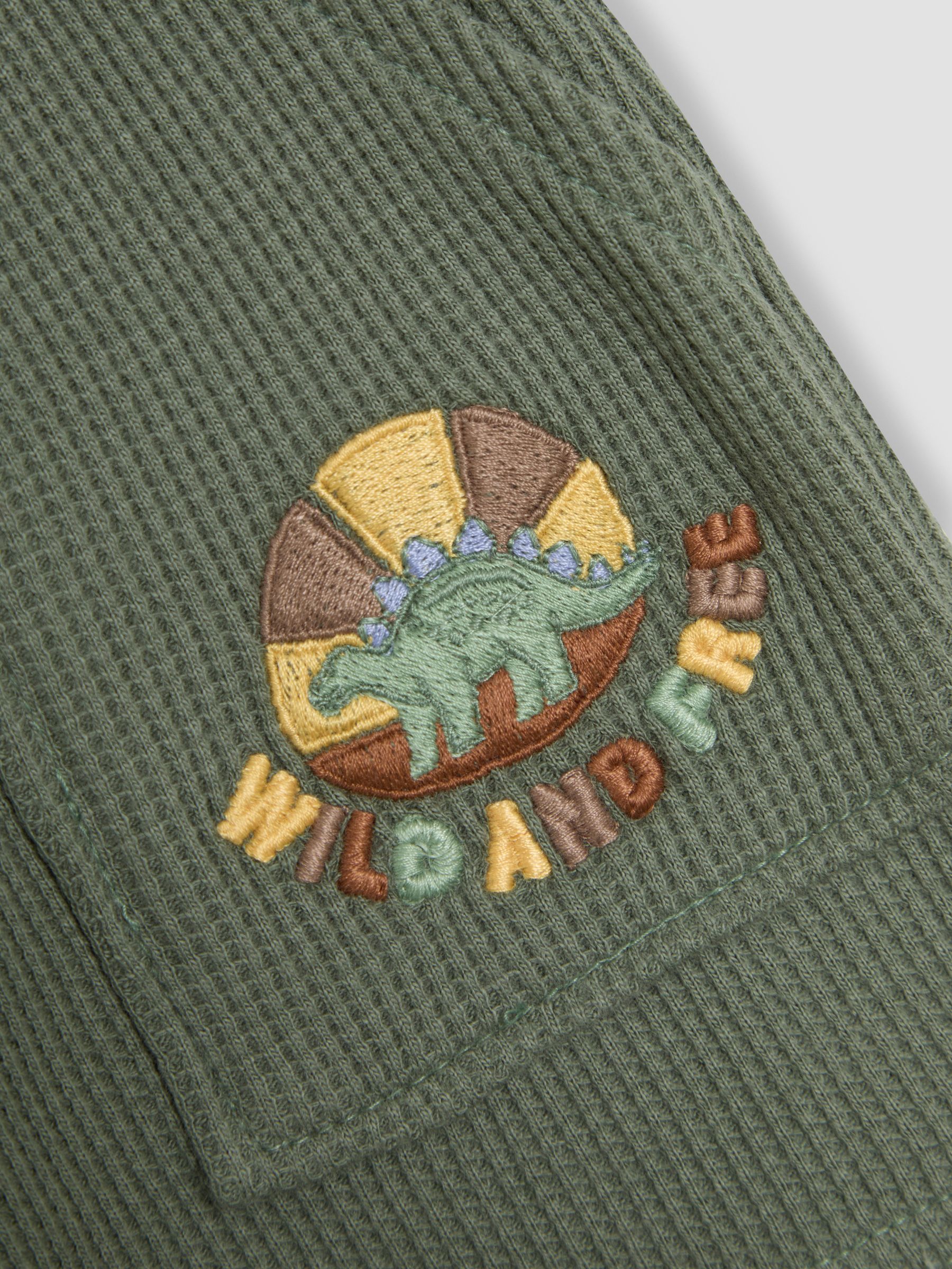 Khaki Green Dino Embroidered Textured Shorts - Image 3 of 3