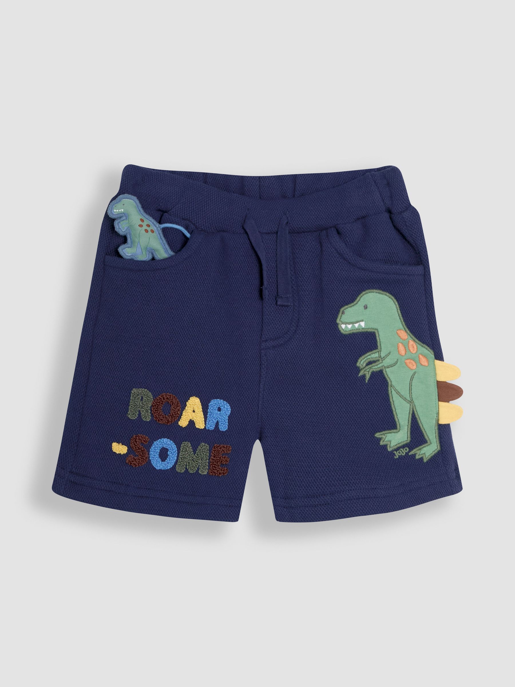 Navy Blue T-Rex Appliqué Textured Shorts - Image 2 of 4