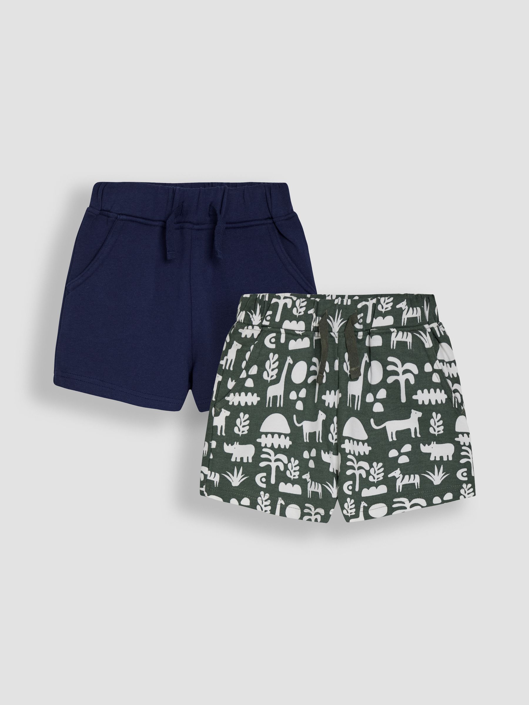 Khaki Green Safari & Navy Blue 2-Pack Printed & Plain Shorts - Image 1 of 5