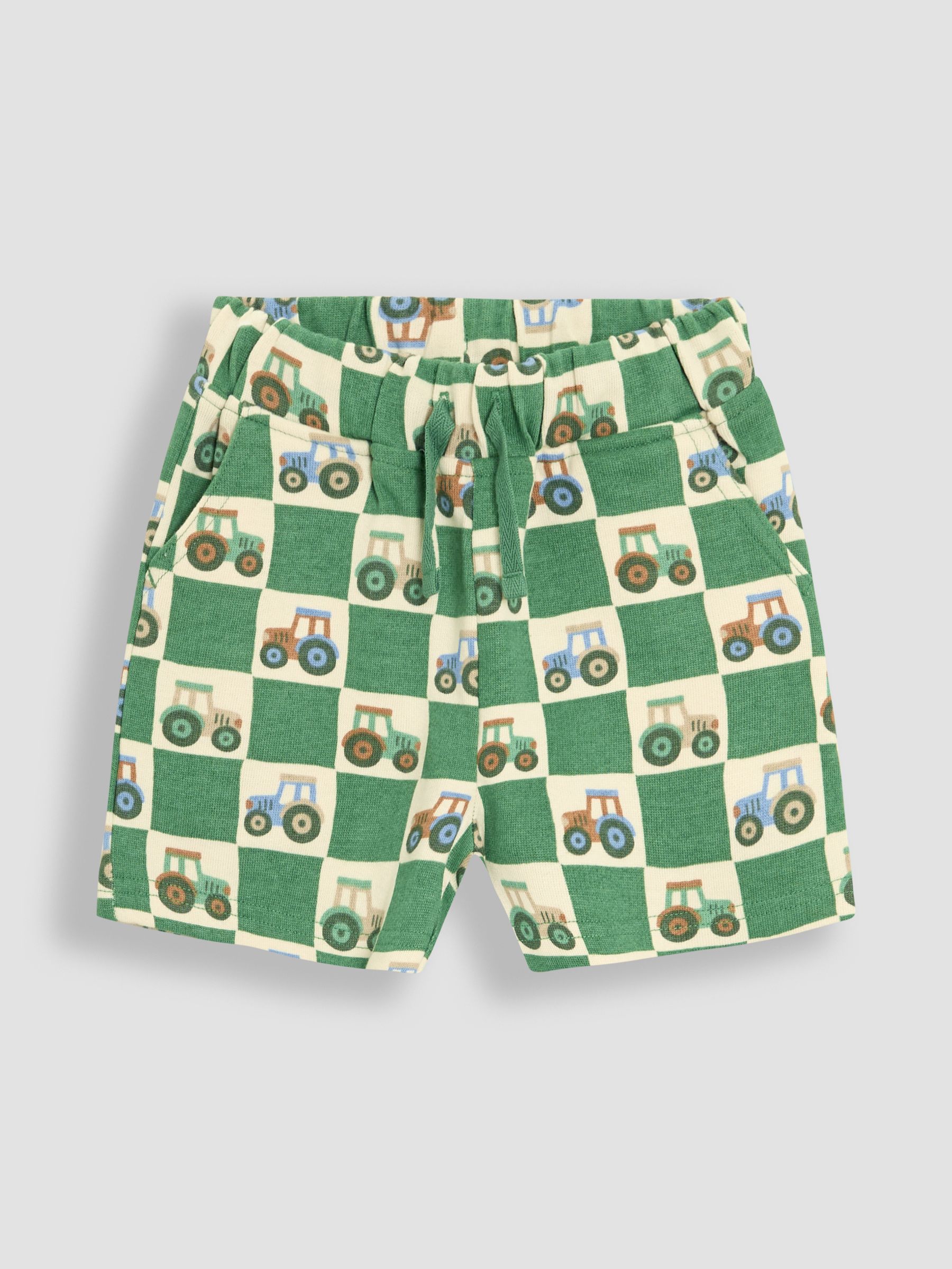Khaki Green Tractor & Solid Blue 2-Pack Printed & Plain Shorts - Image 2 of 5