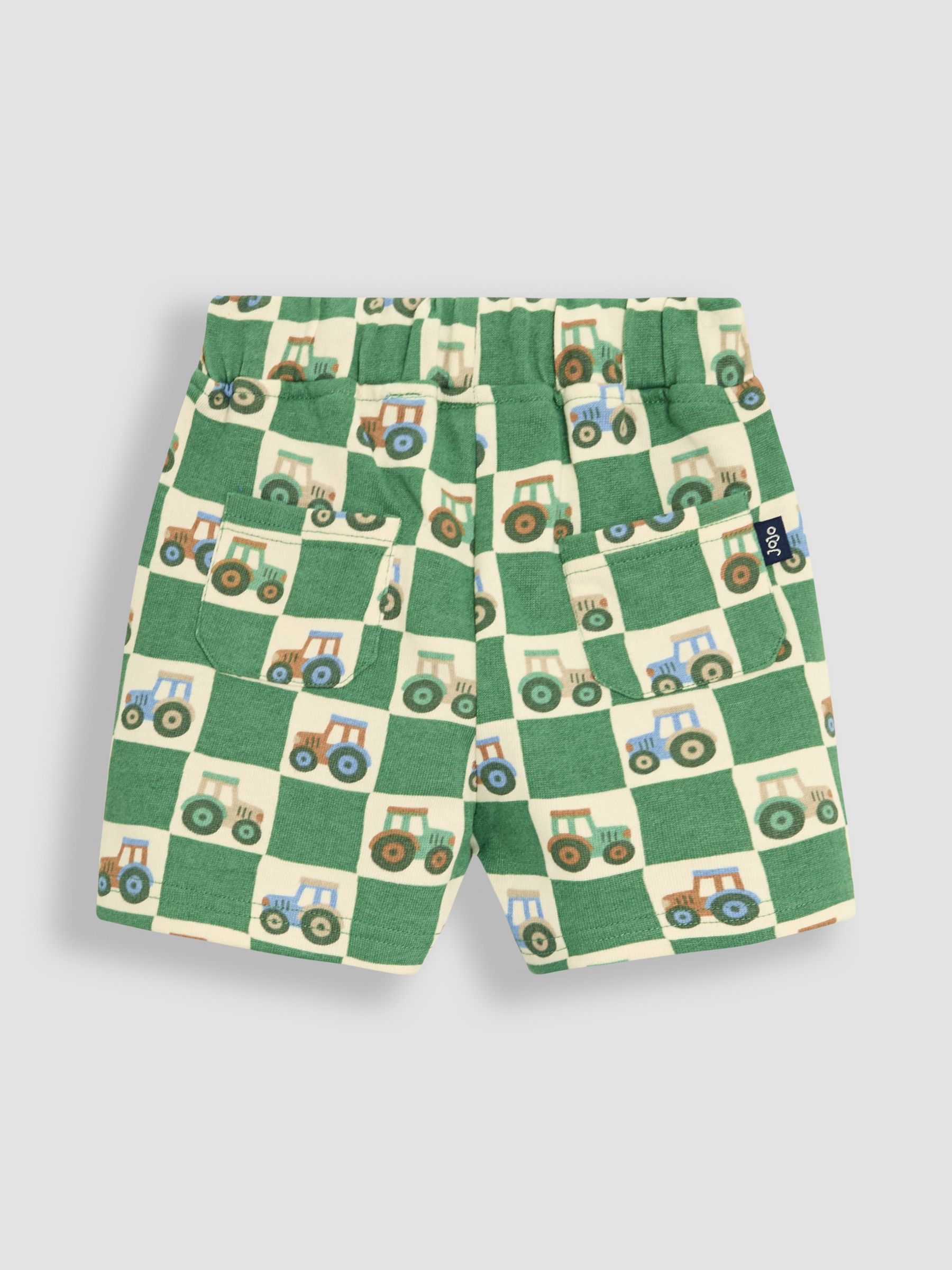 Khaki Green Tractor & Solid Blue 2-Pack Printed & Plain Shorts - Image 3 of 5