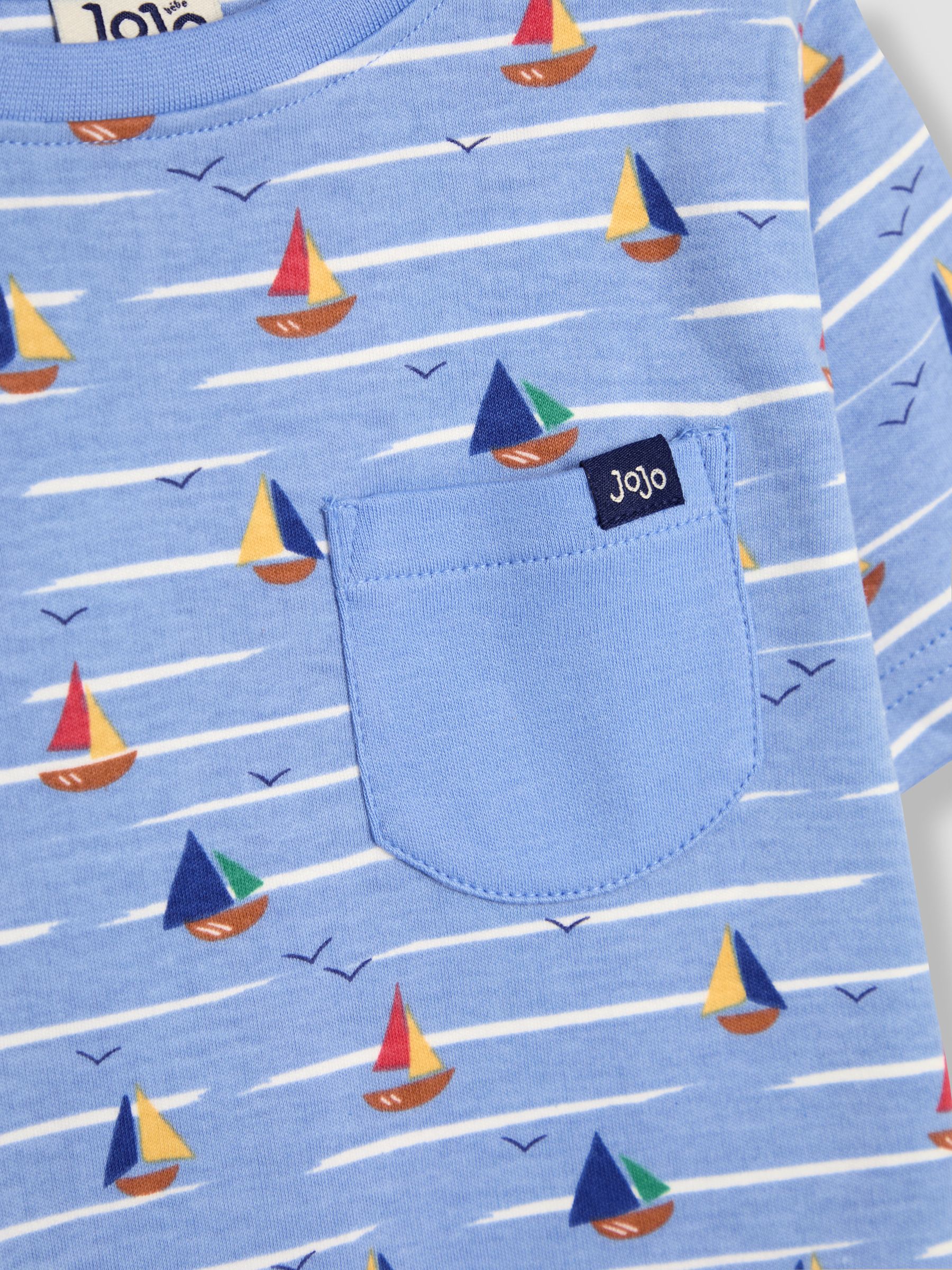 Blue Sailboat Print & Stripe 100% Cotton T-Shirts 2 Pack - Image 6 of 7