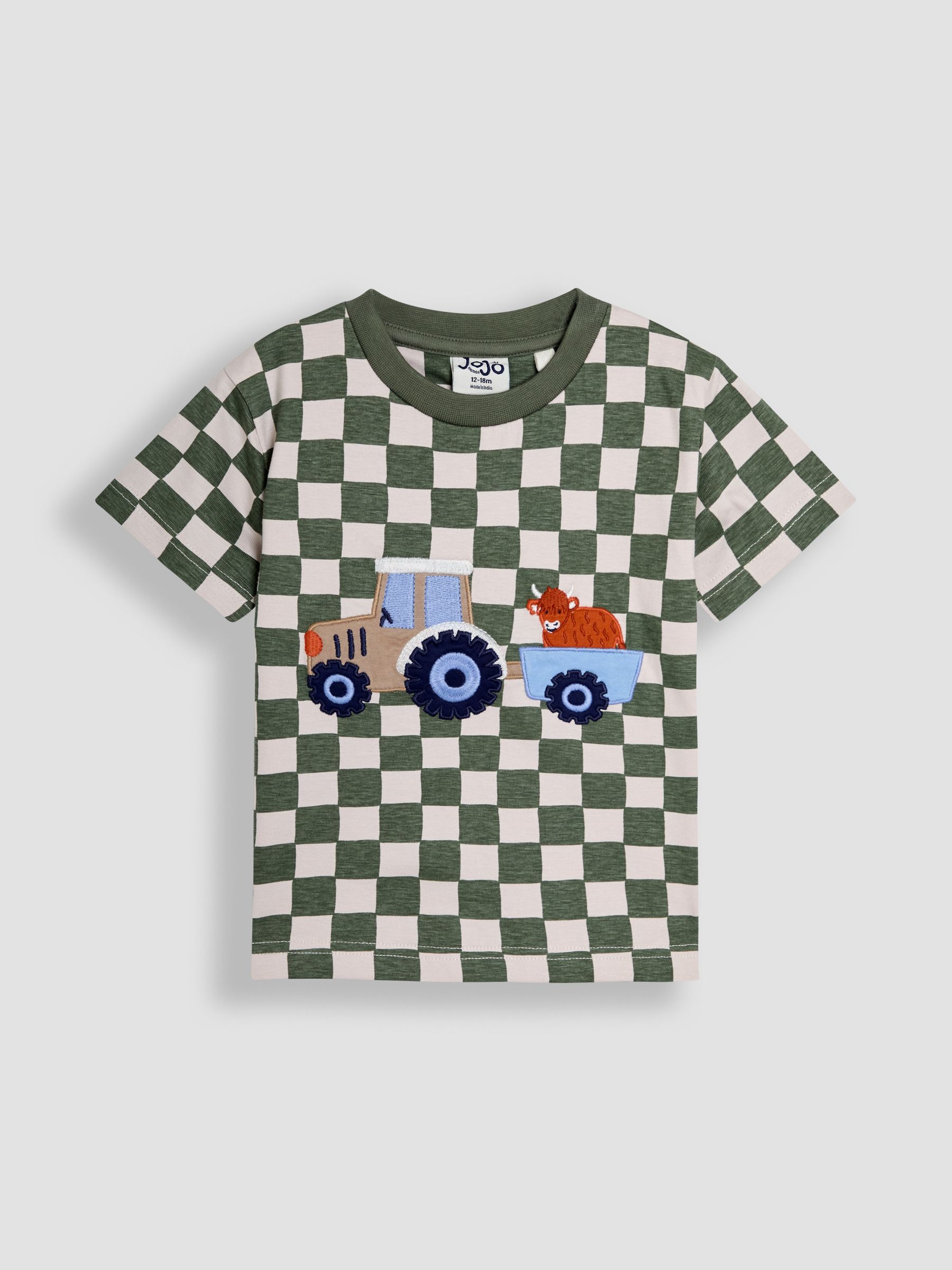 Khaki Tractor Appliqué Checkerboard T-Shirt - Image 1 of 5