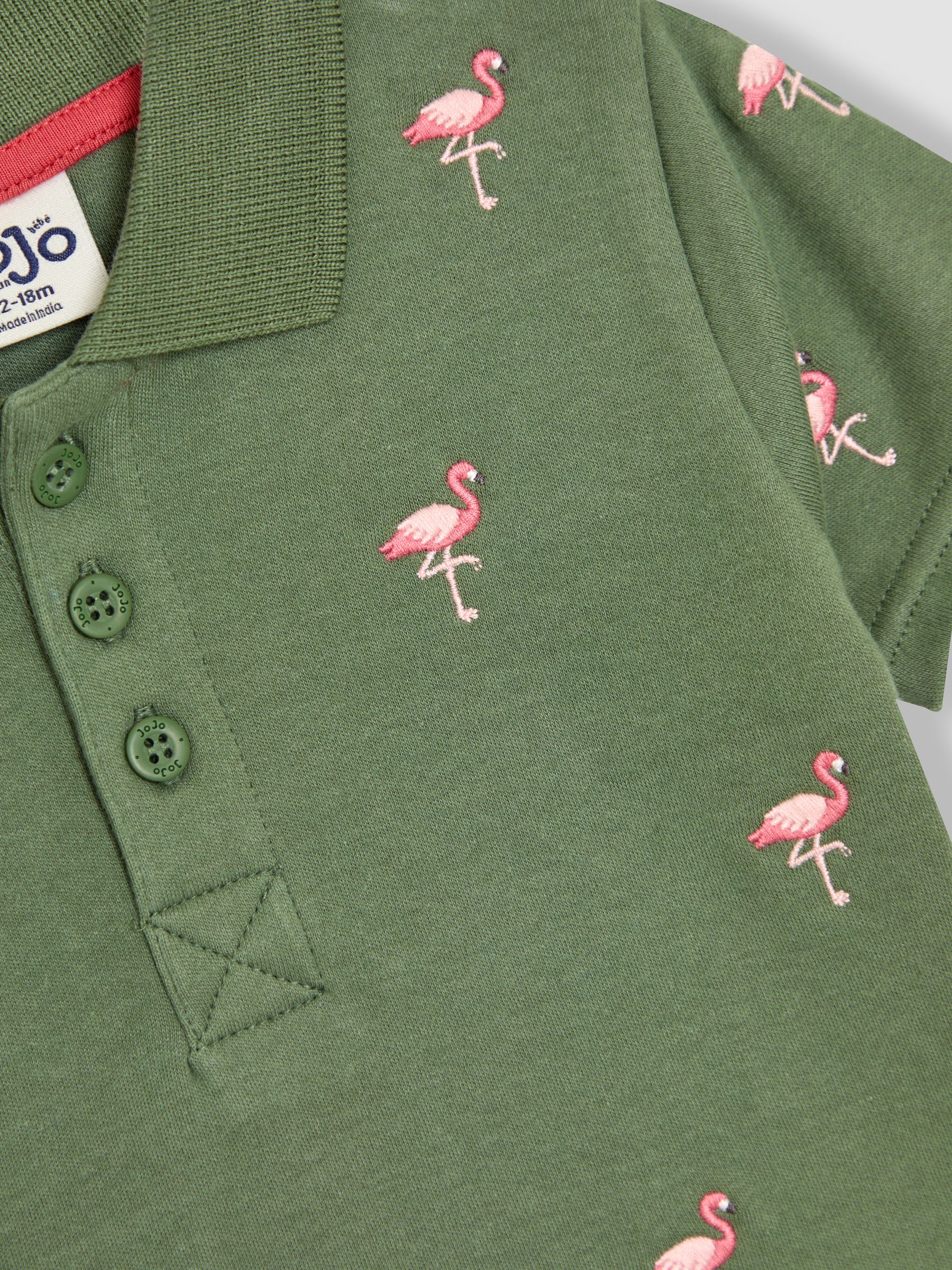 Khaki Flamingo Embroidered Polo Shirt - Image 3 of 3