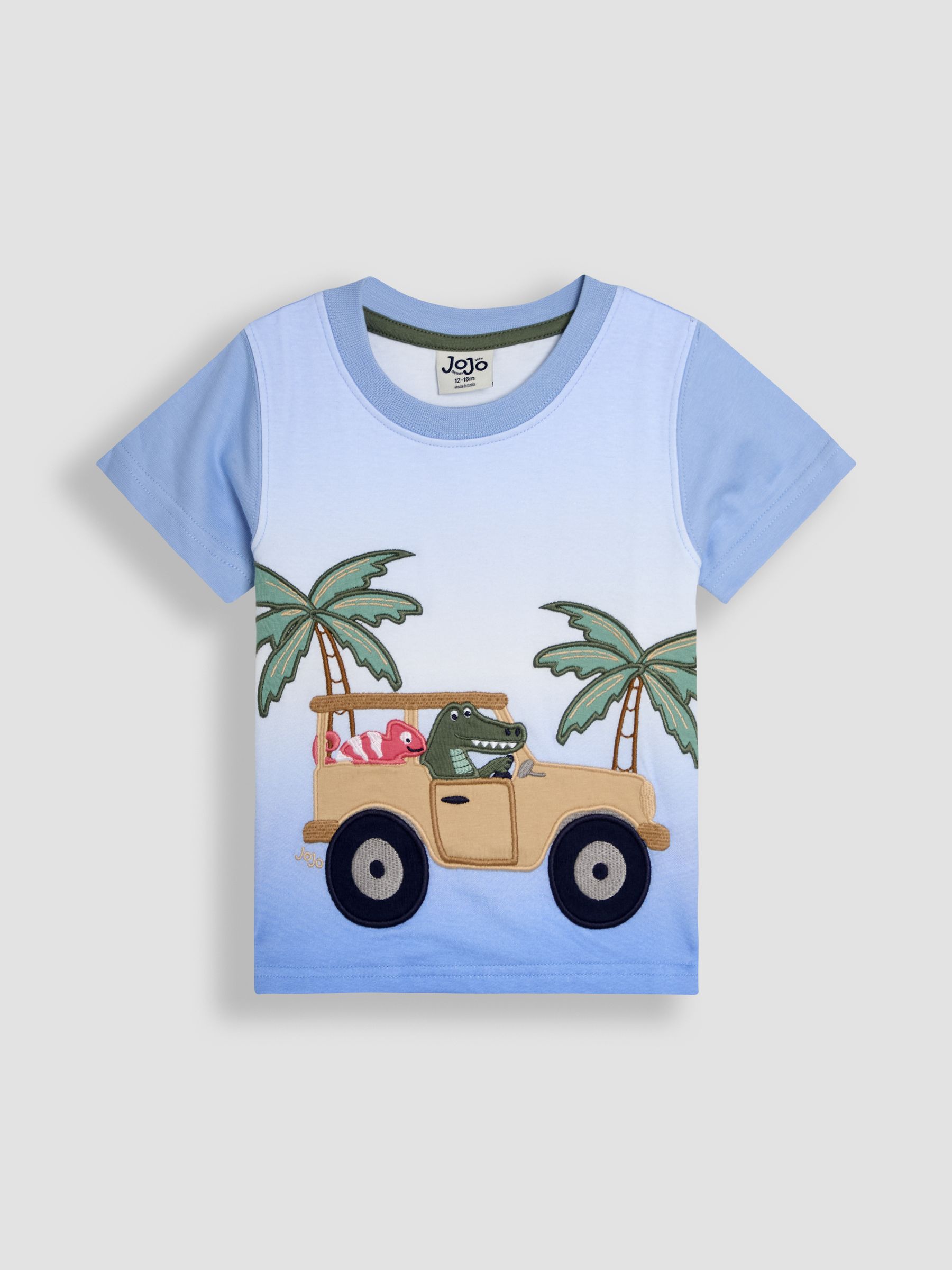 Blue Tropical Jeep Appliqué Ombre 100% Cotton T-Shirt - Image 1 of 3