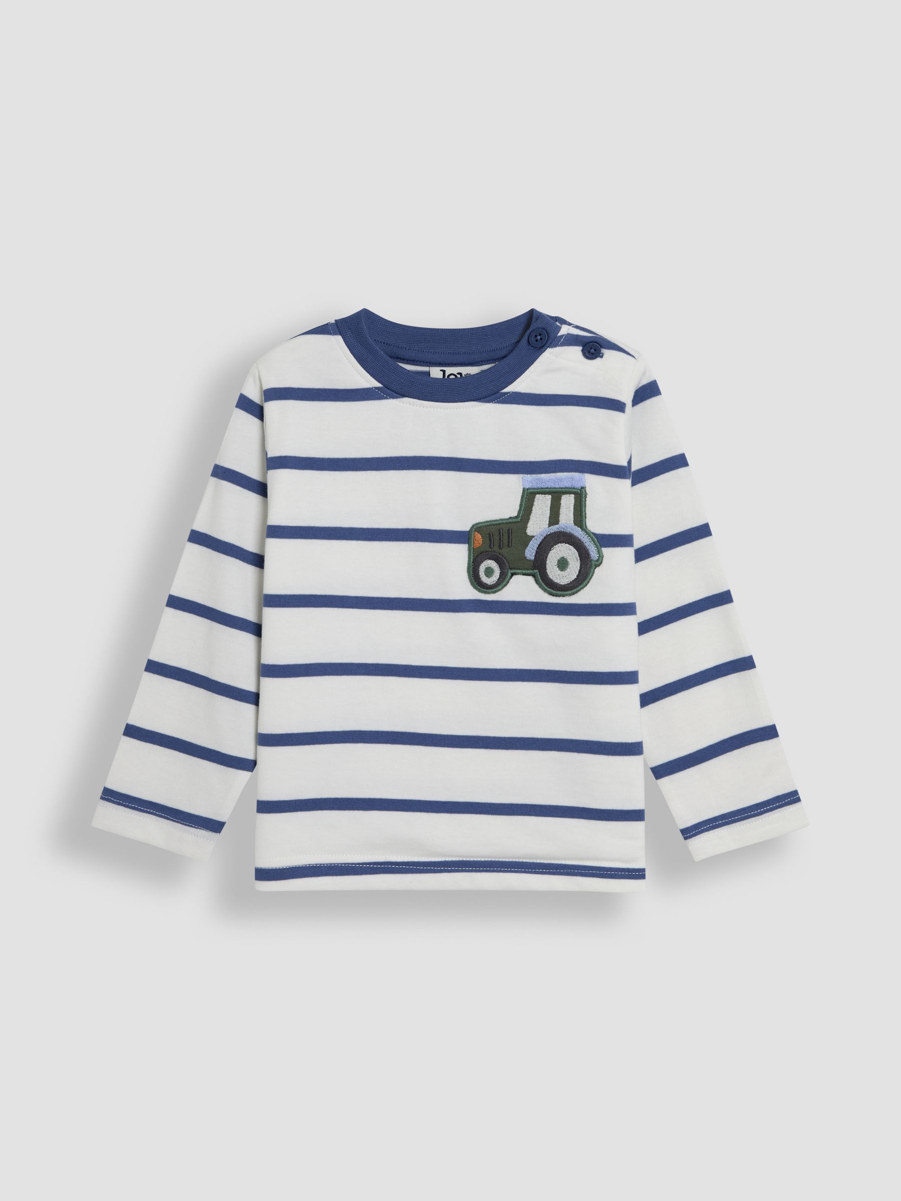 Ecru Tractor 100% Cotton Appliqué Pocket Stripe Top - Image 1 of 6