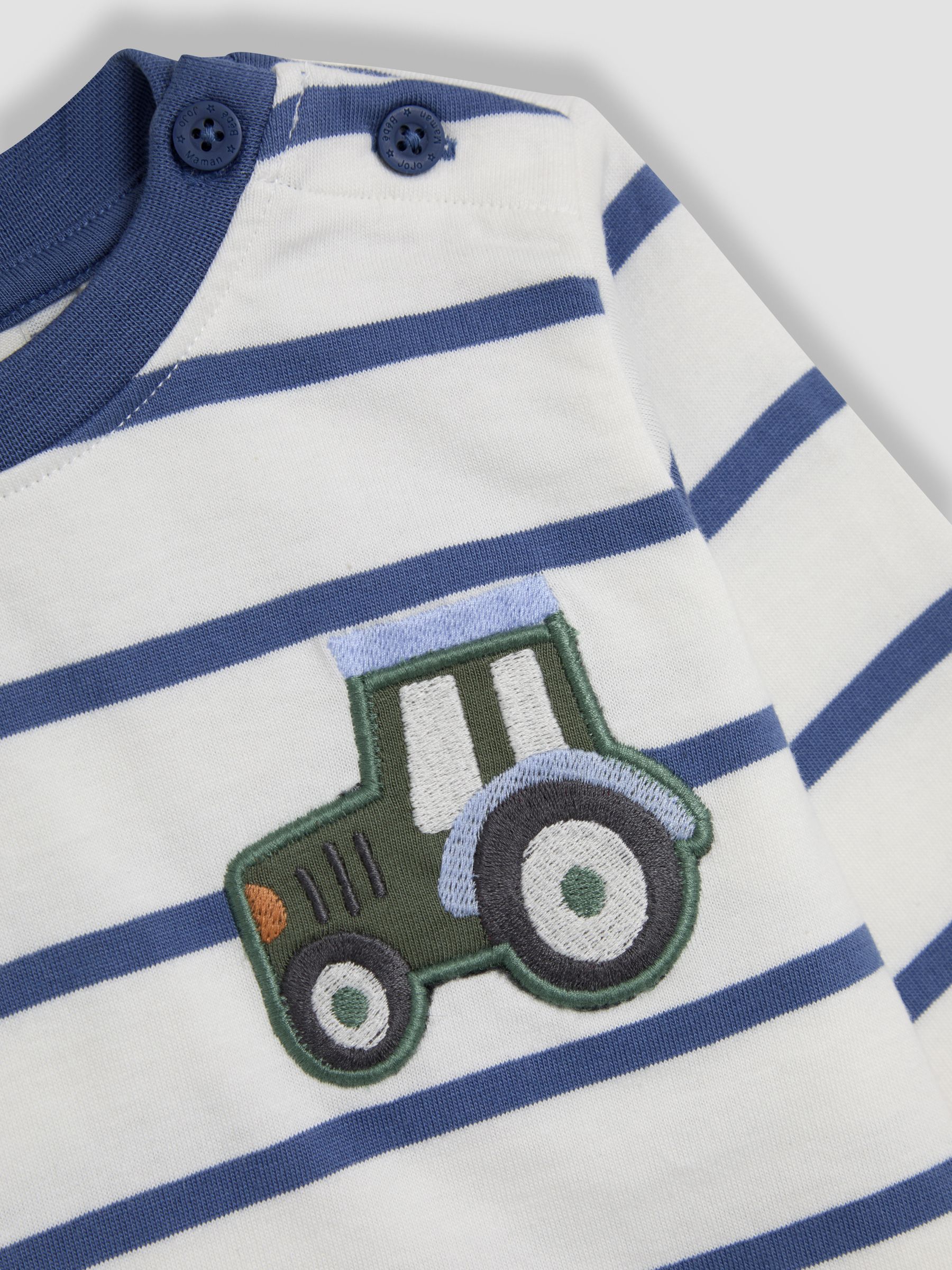Ecru Tractor 100% Cotton Appliqué Pocket Stripe Top - Image 3 of 6