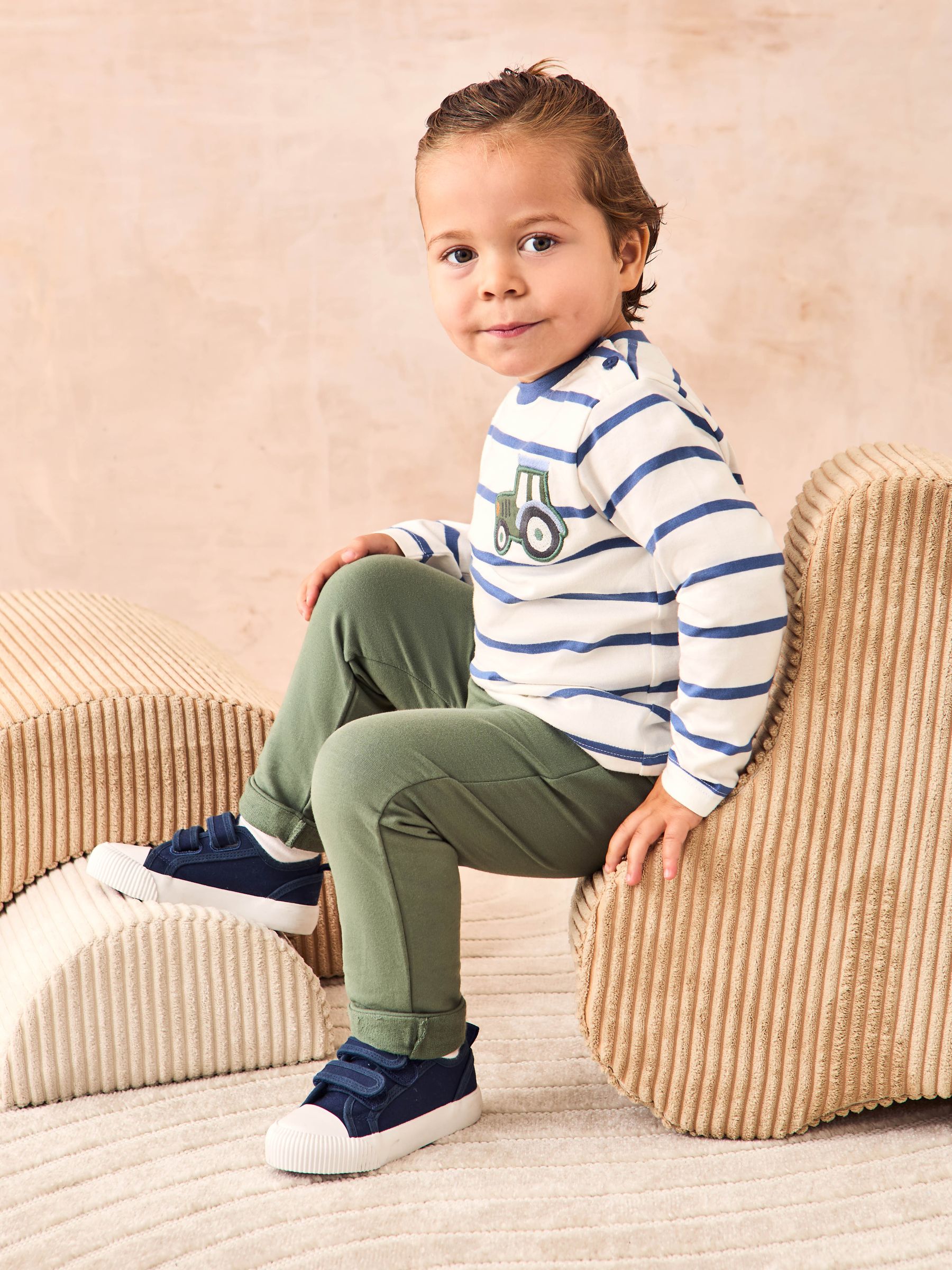 Ecru Tractor 100% Cotton Appliqué Pocket Stripe Top - Image 4 of 6