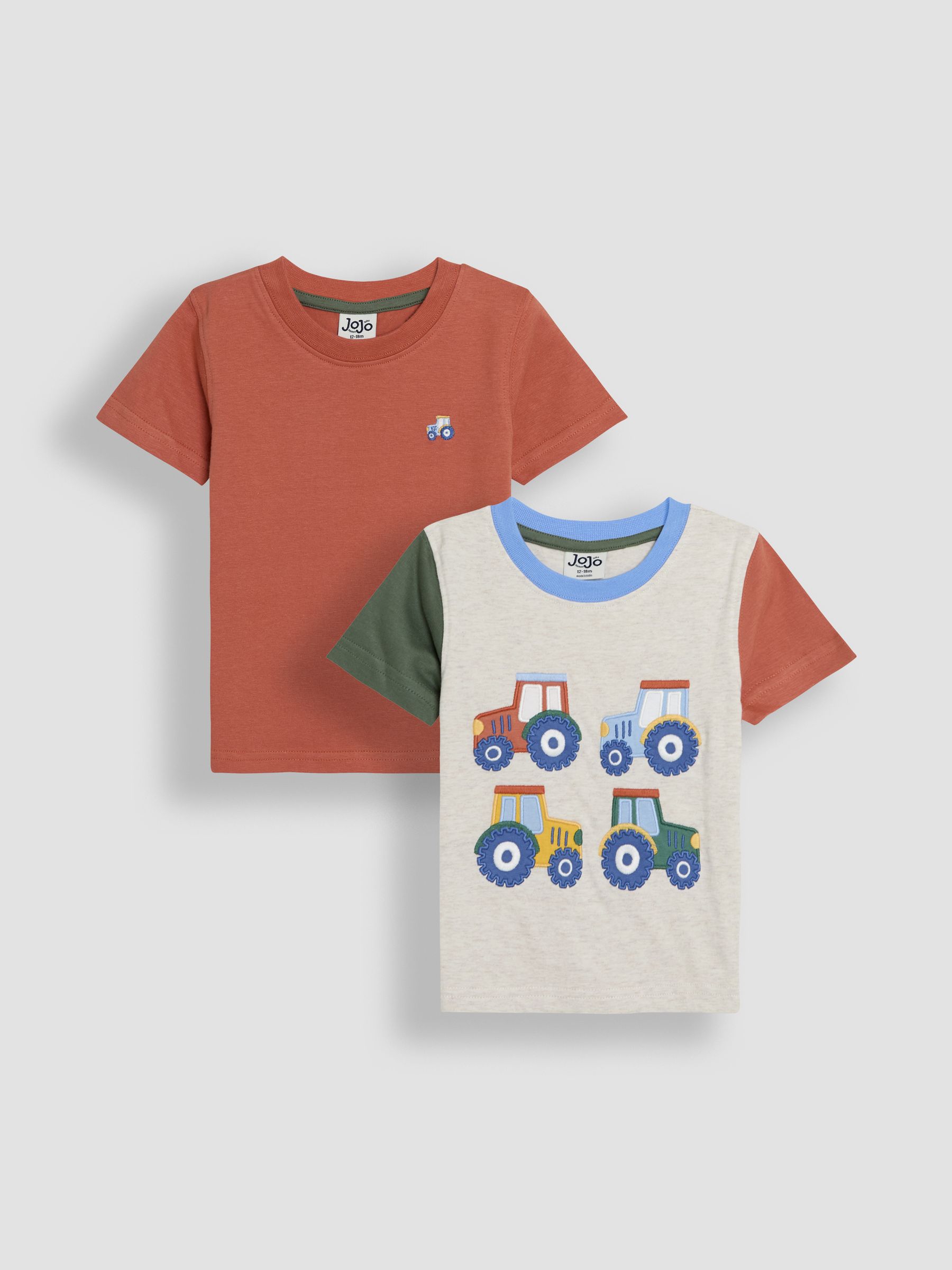 Natural Tractor Appliqué & Plain 100% Cotton T-Shirts 2 Pack - Image 1 of 7