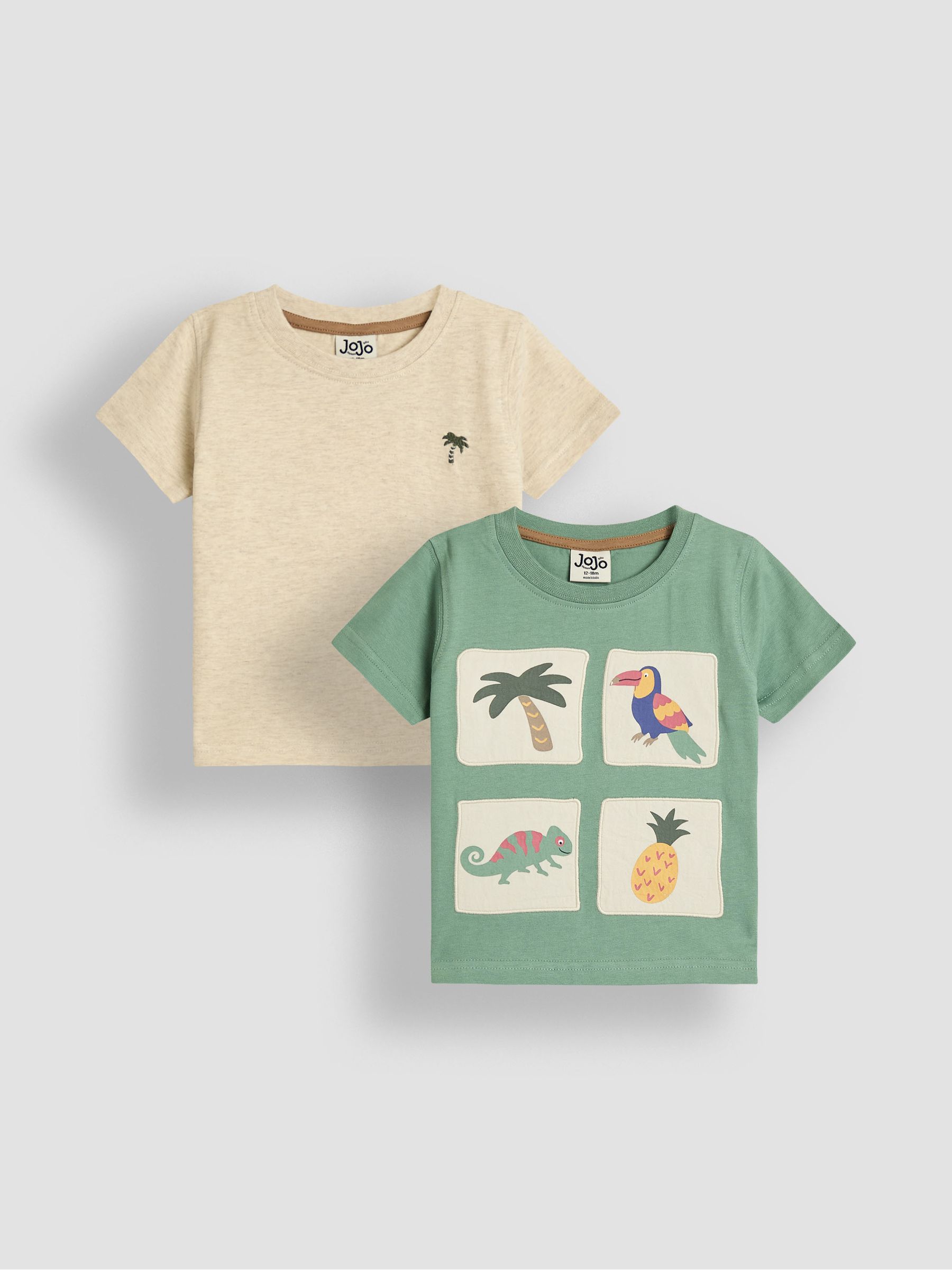 Green Tropical Graphic 100% Cotton Printed & Plain T-Shirts 2 Pack - Image 1 of 7