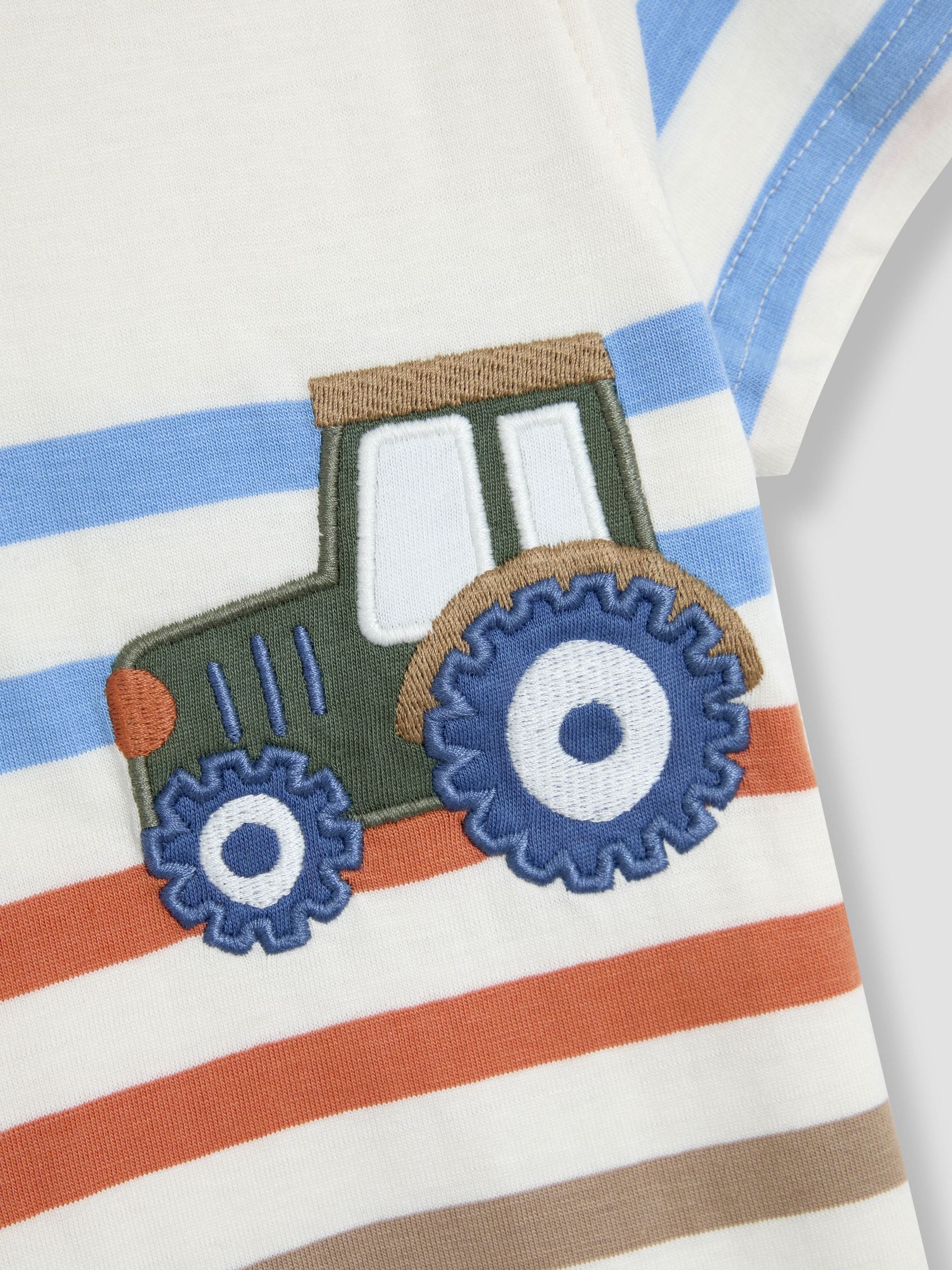 Ecru Stripe Tractor Appliqué T-Shirt - Image 5 of 5