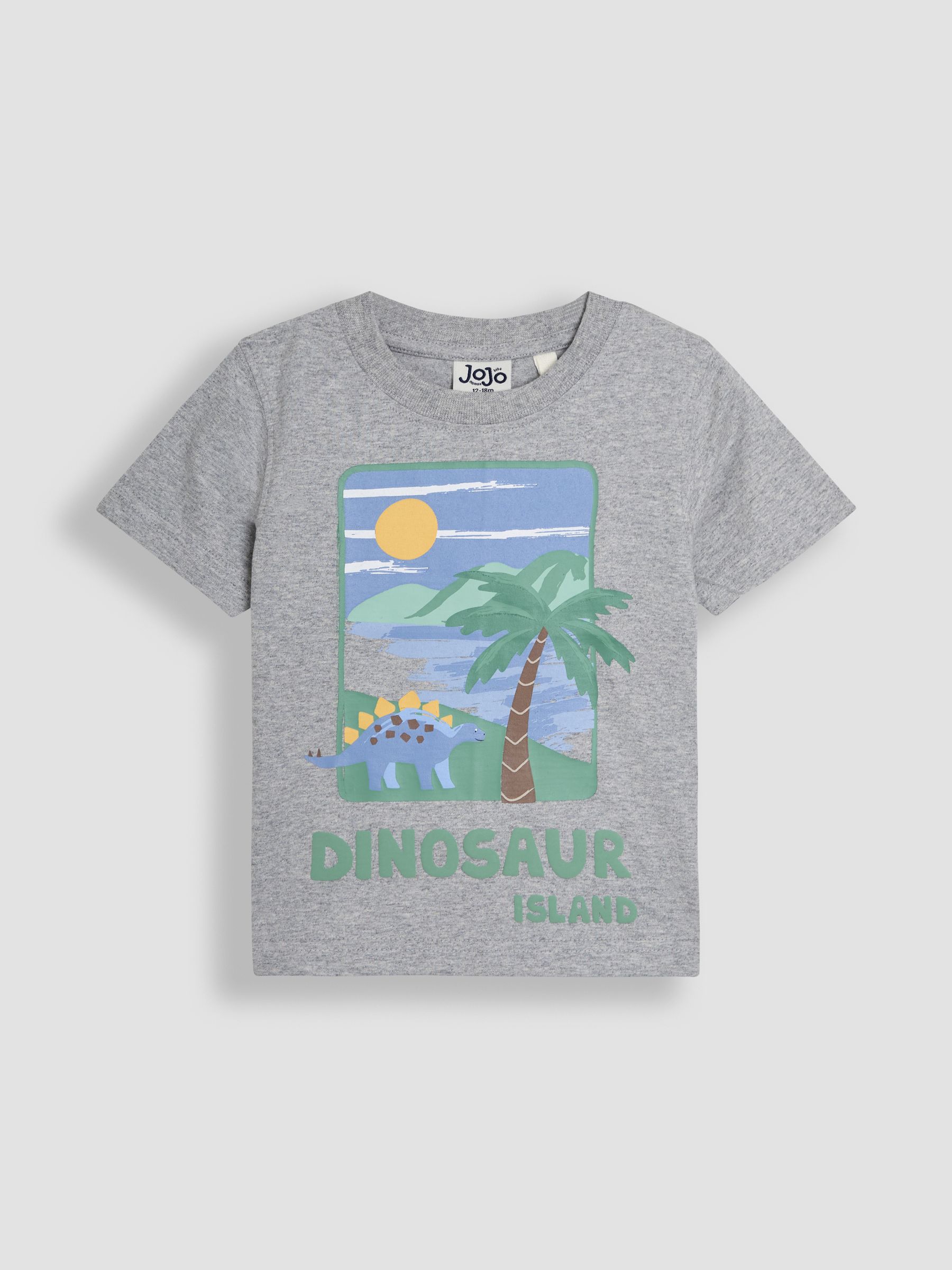 Marl Grey Dino Island Graphic Printed & Plain T-Shirts 2 Pack - Image 2 of 8
