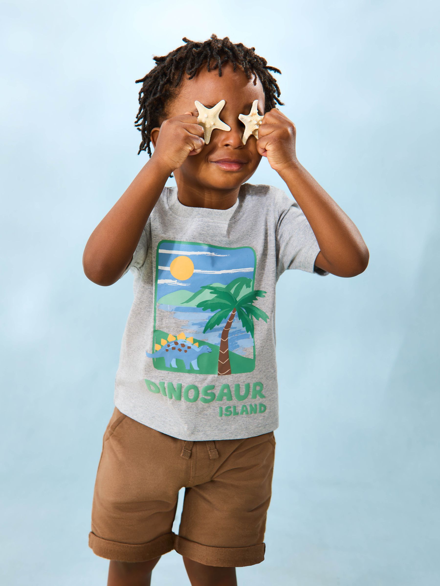 Marl Grey Dino Island Graphic Printed & Plain T-Shirts 2 Pack - Image 8 of 8