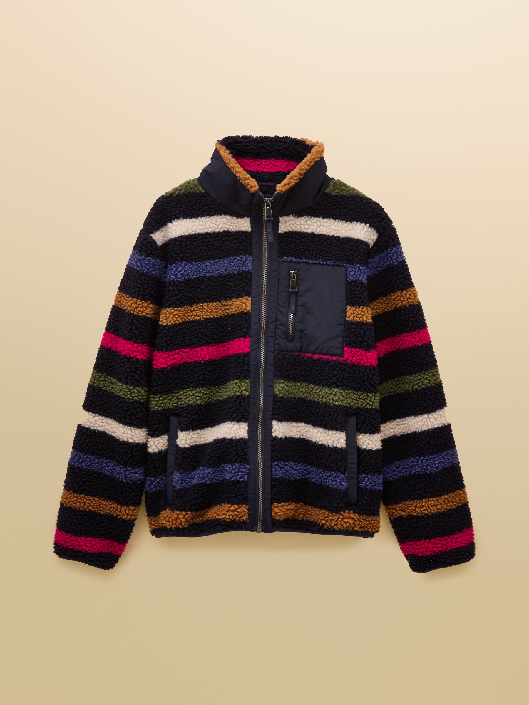Lottie Navy Multi Stripe Borg Fleece with Zip Fastening - Image 10 of 10