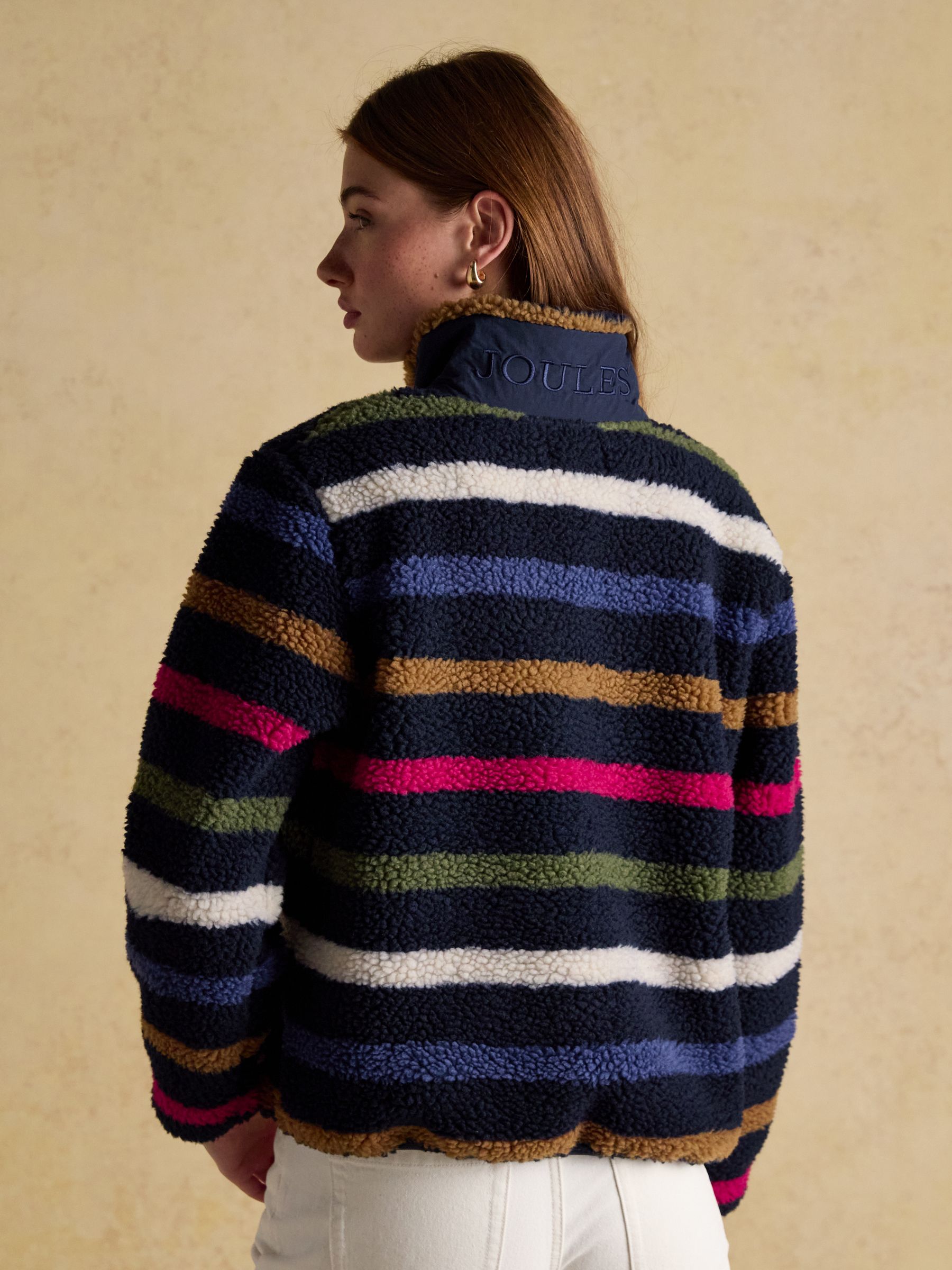 Lottie Navy Multi Stripe Borg Fleece with Zip Fastening - Image 2 of 10