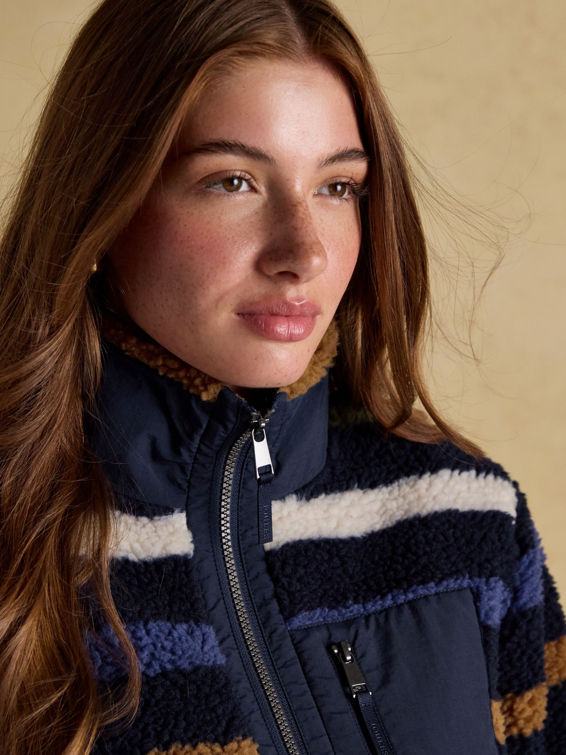 Lottie Navy Multi Stripe Borg Fleece with Zip Fastening - Image 4 of 10