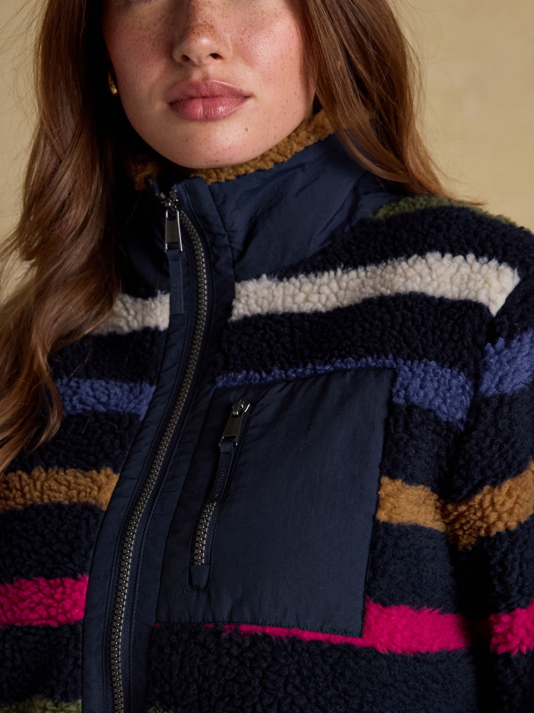 Lottie Navy Multi Stripe Borg Fleece with Zip Fastening - Image 5 of 10
