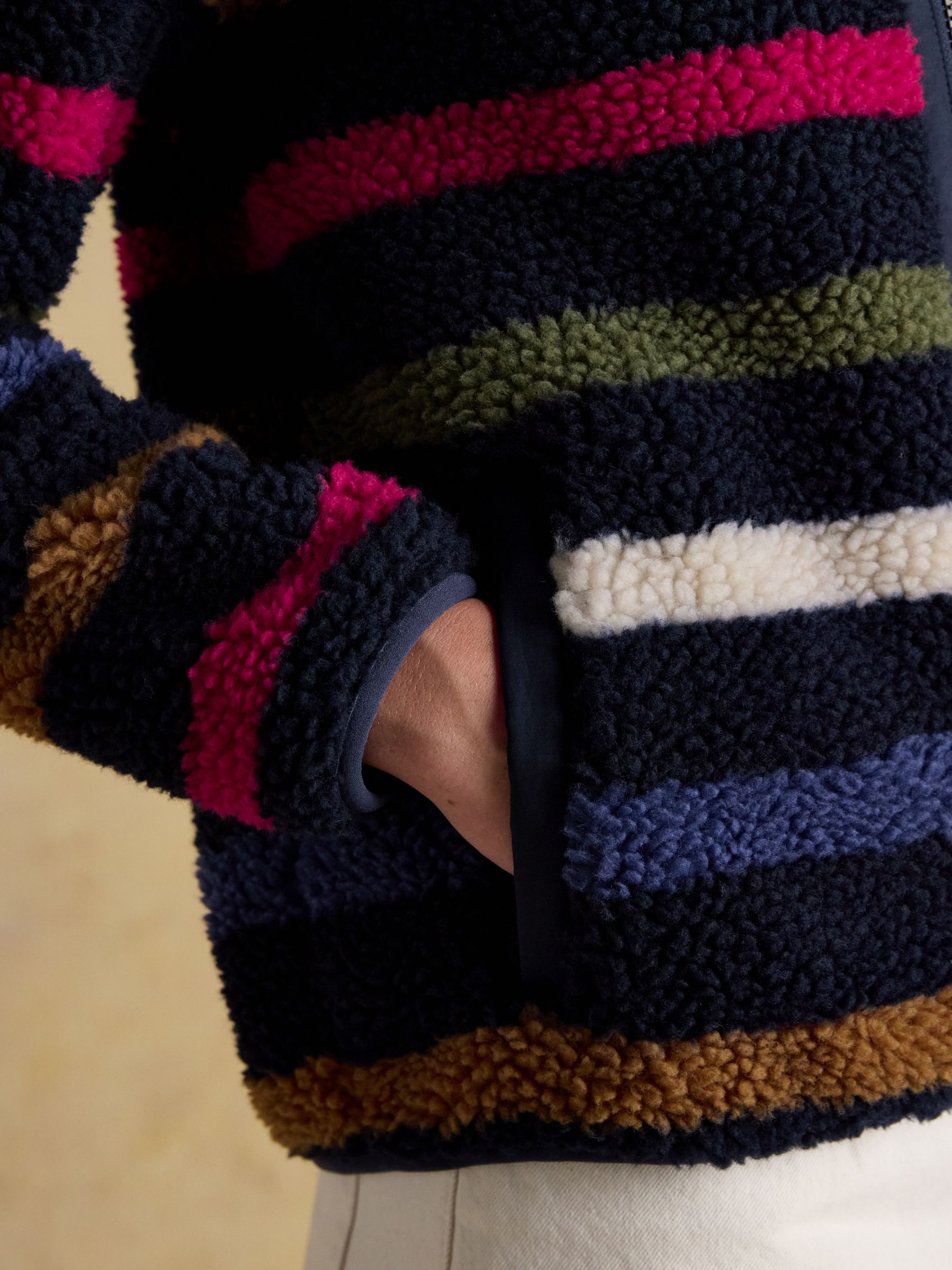 Lottie Navy Multi Stripe Borg Fleece with Zip Fastening - Image 7 of 10