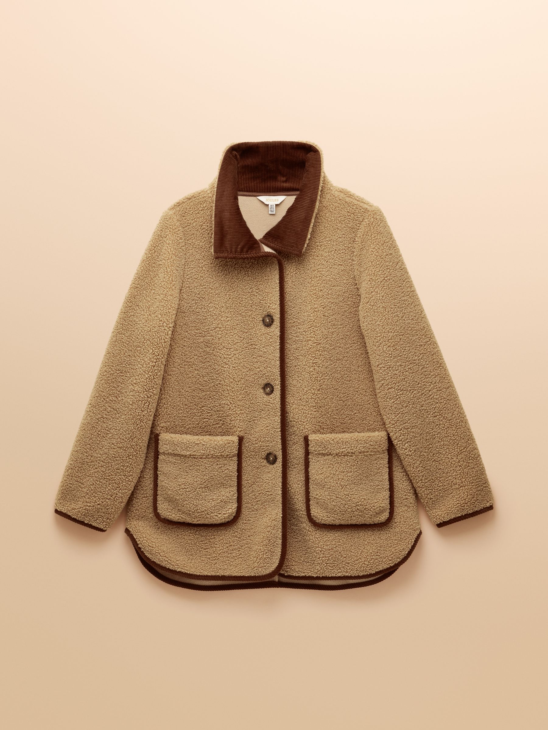 Sadie Taupe Longline Fleece Jacket with Button Fastening - Image 9 of 9