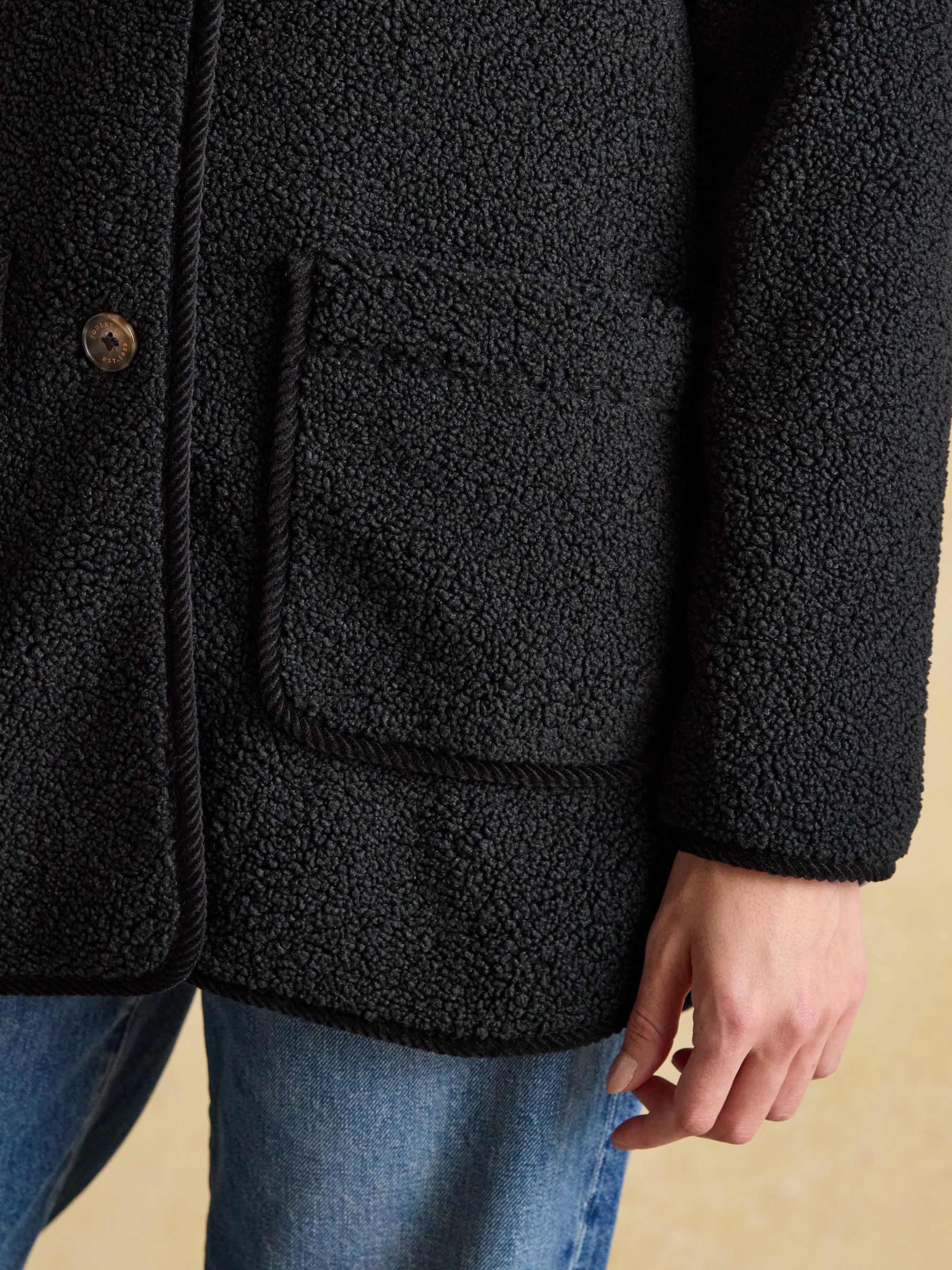 Sadie Black Longline Fleece Jacket with Button Fastening - Image 4 of 9