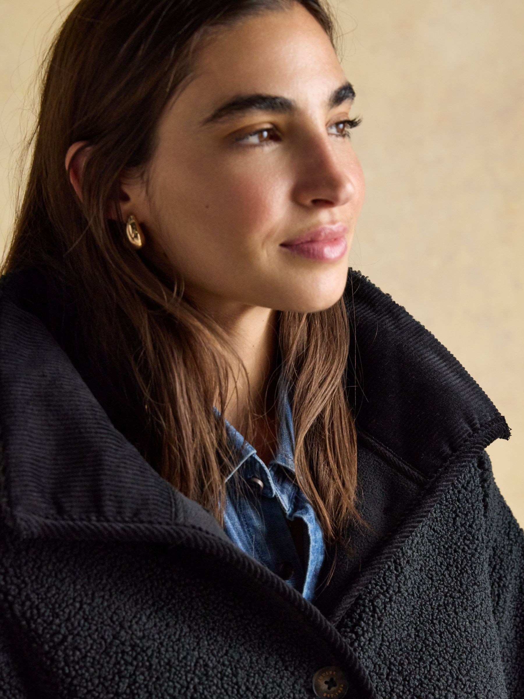 Sadie Black Longline Fleece Jacket with Button Fastening - Image 5 of 9