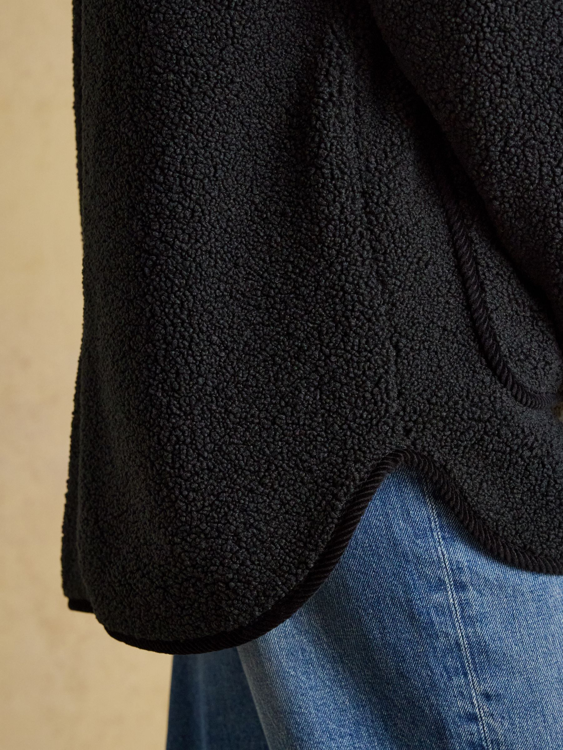 Sadie Black Longline Fleece Jacket with Button Fastening - Image 8 of 9