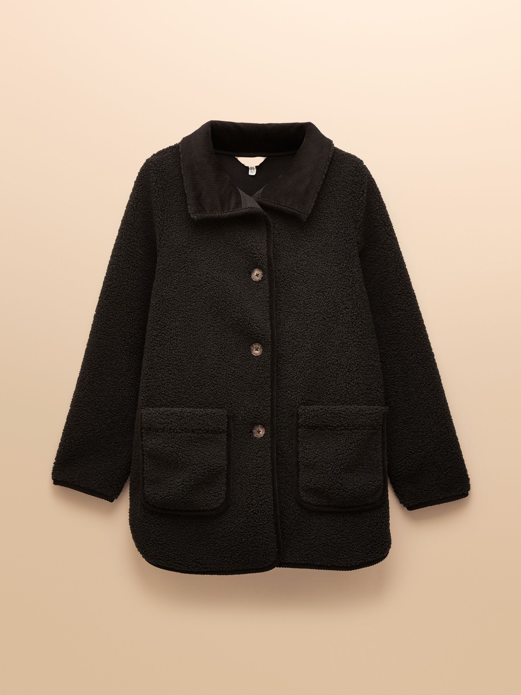 Sadie Black Longline Fleece Jacket with Button Fastening - Image 9 of 9