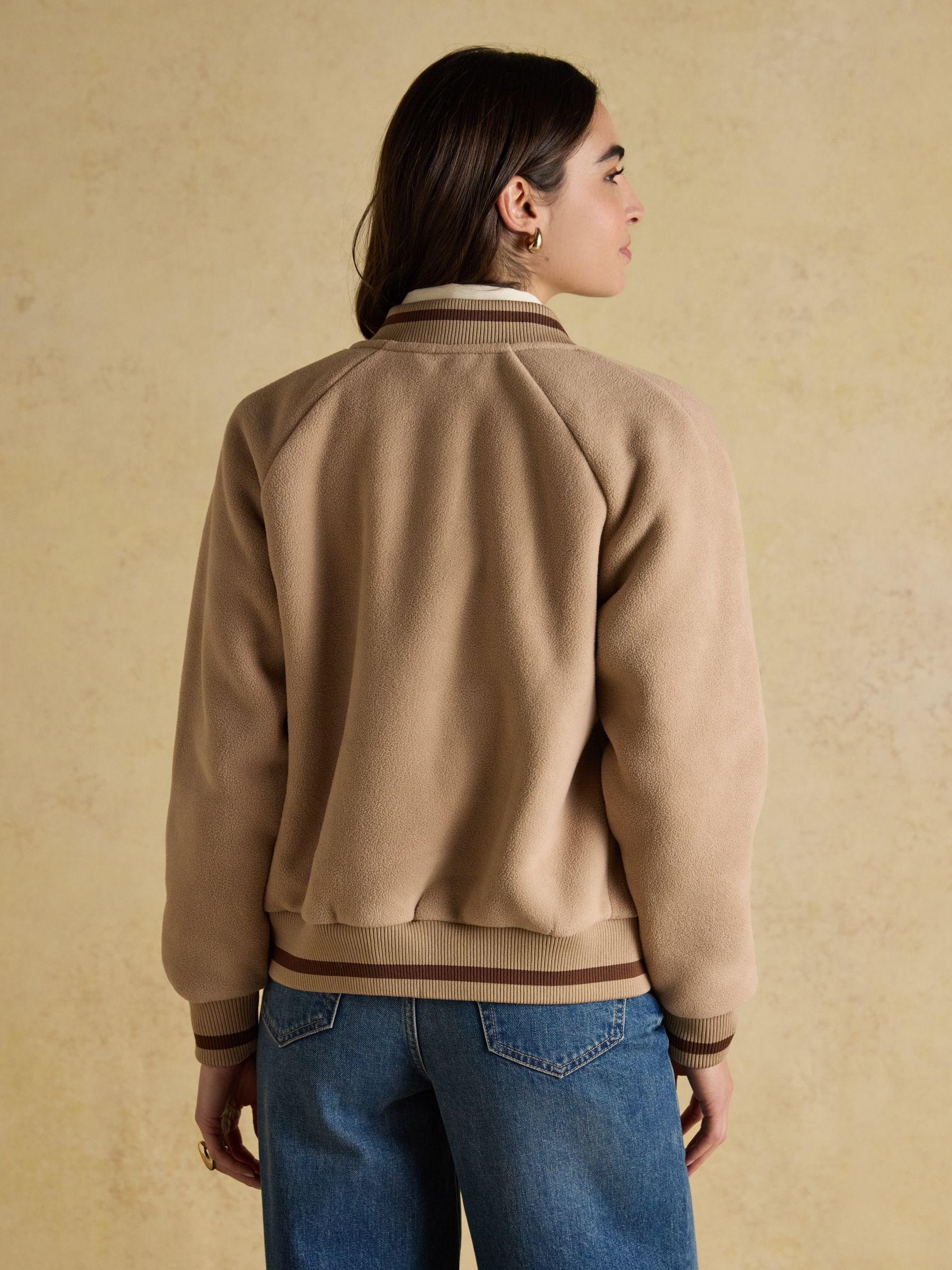 Margot Neutral Varsity Fleece Bomber Jacket - Image 4 of 10