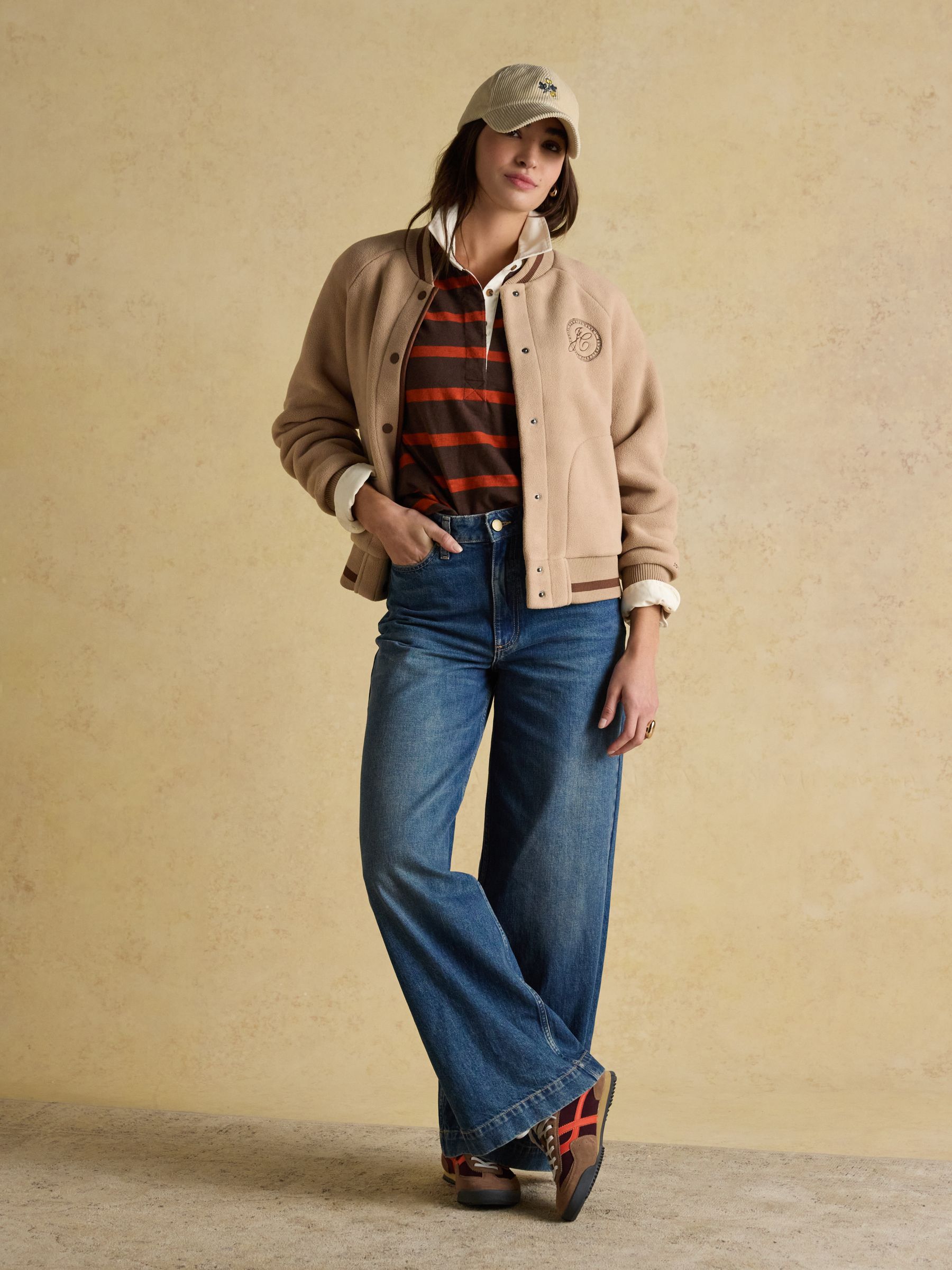 Margot Neutral Varsity Fleece Bomber Jacket - Image 5 of 10