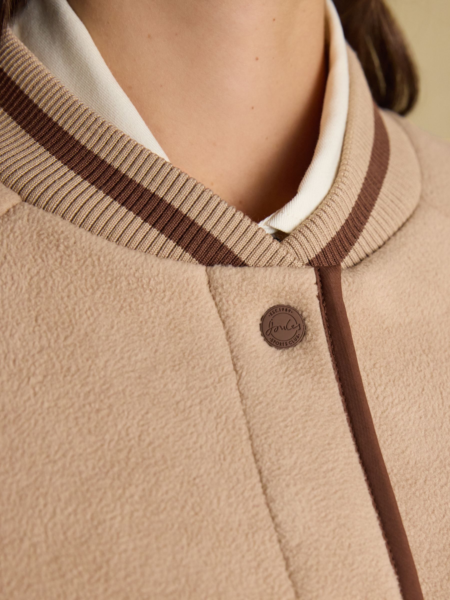 Margot Neutral Varsity Fleece Bomber Jacket - Image 9 of 10