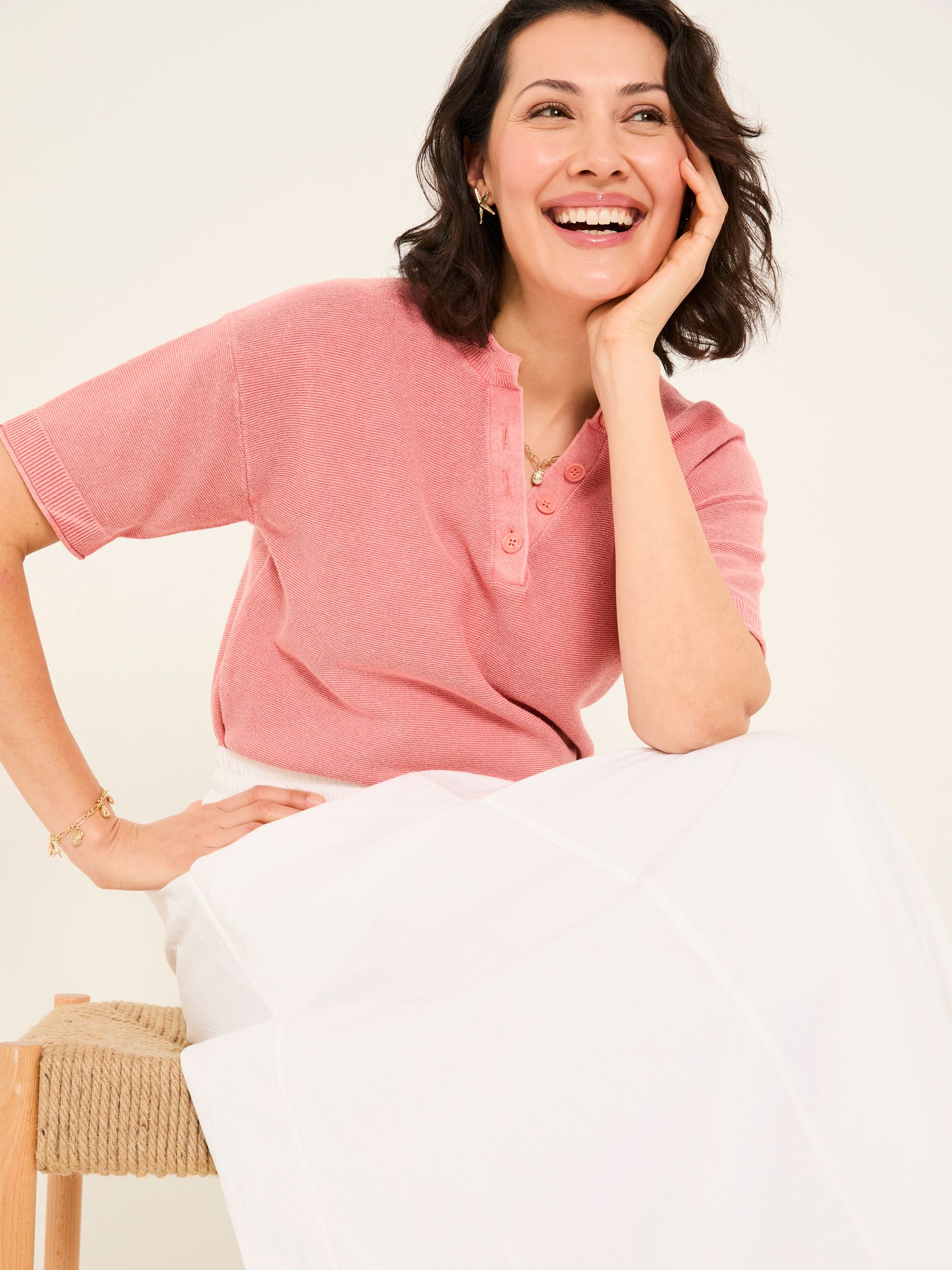 Fleur Rose Pink Laundered Henley Top - Image 4 of 6