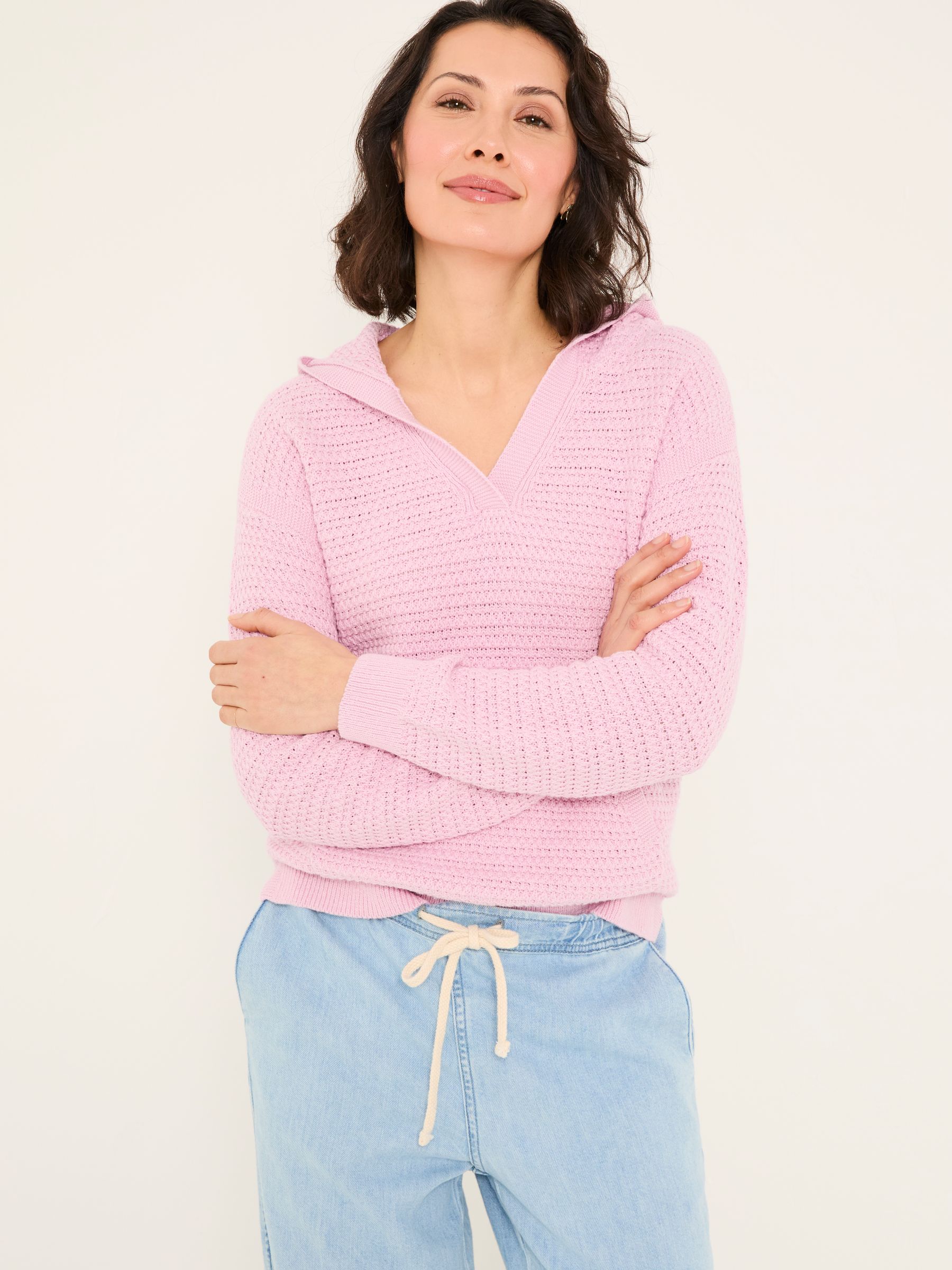 Sutton Blush Pink Textured Knitted Hoodie - Image 1 of 5