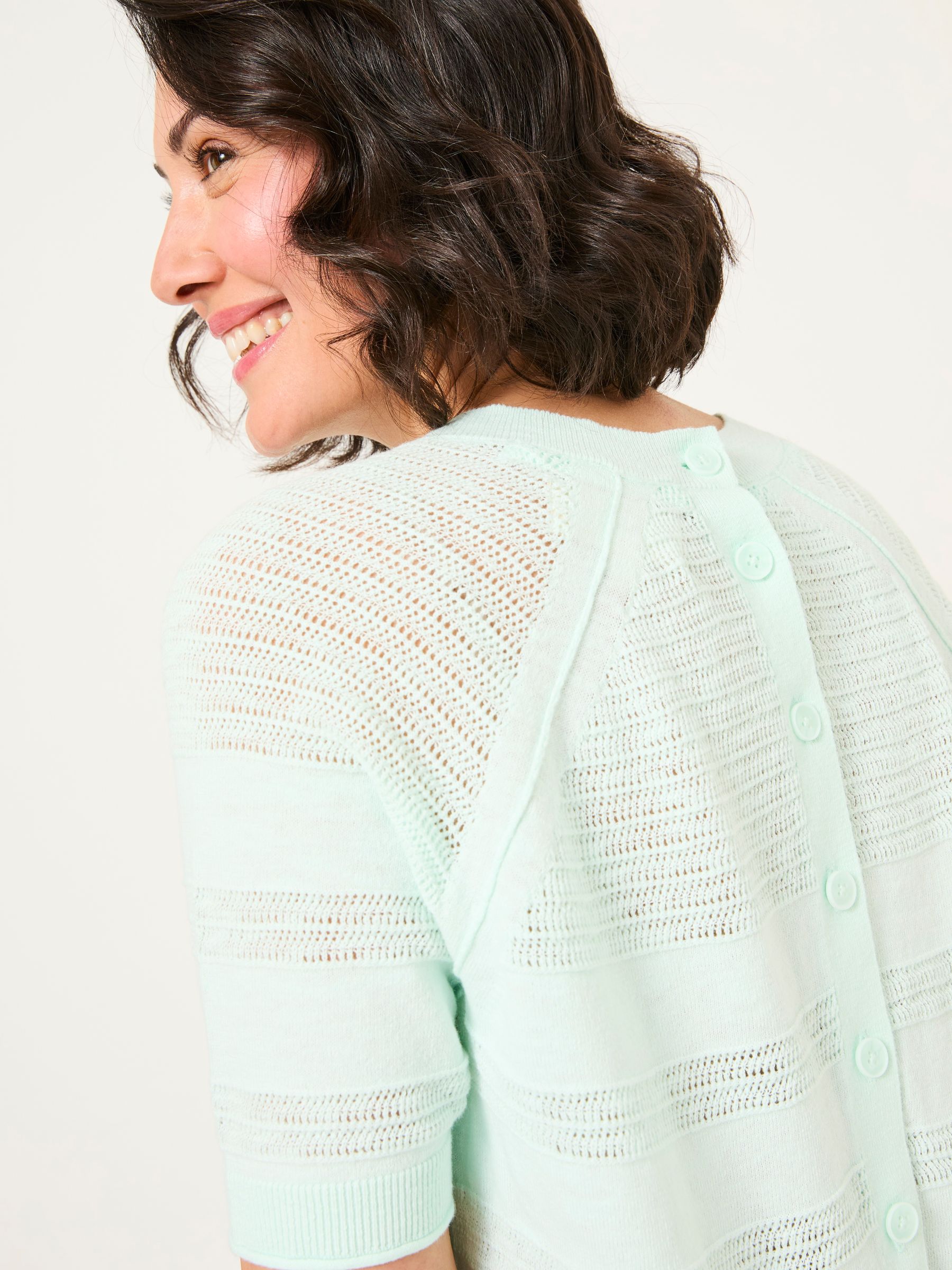 Zandra Mint Green Cotton Linen T Shirt - Image 5 of 6