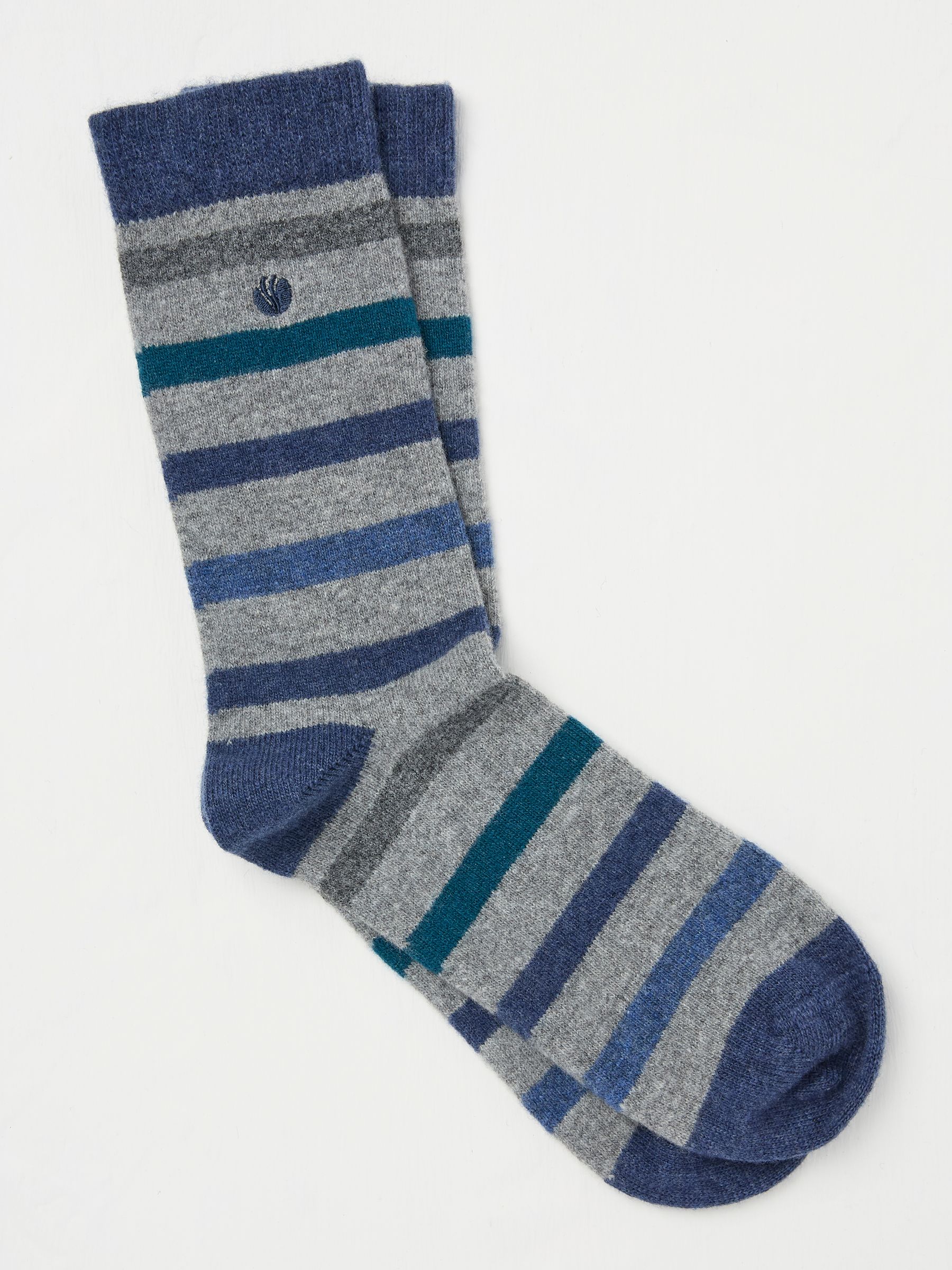 Grey Cashmere Blend Stripe Socks - Image 1 of 2