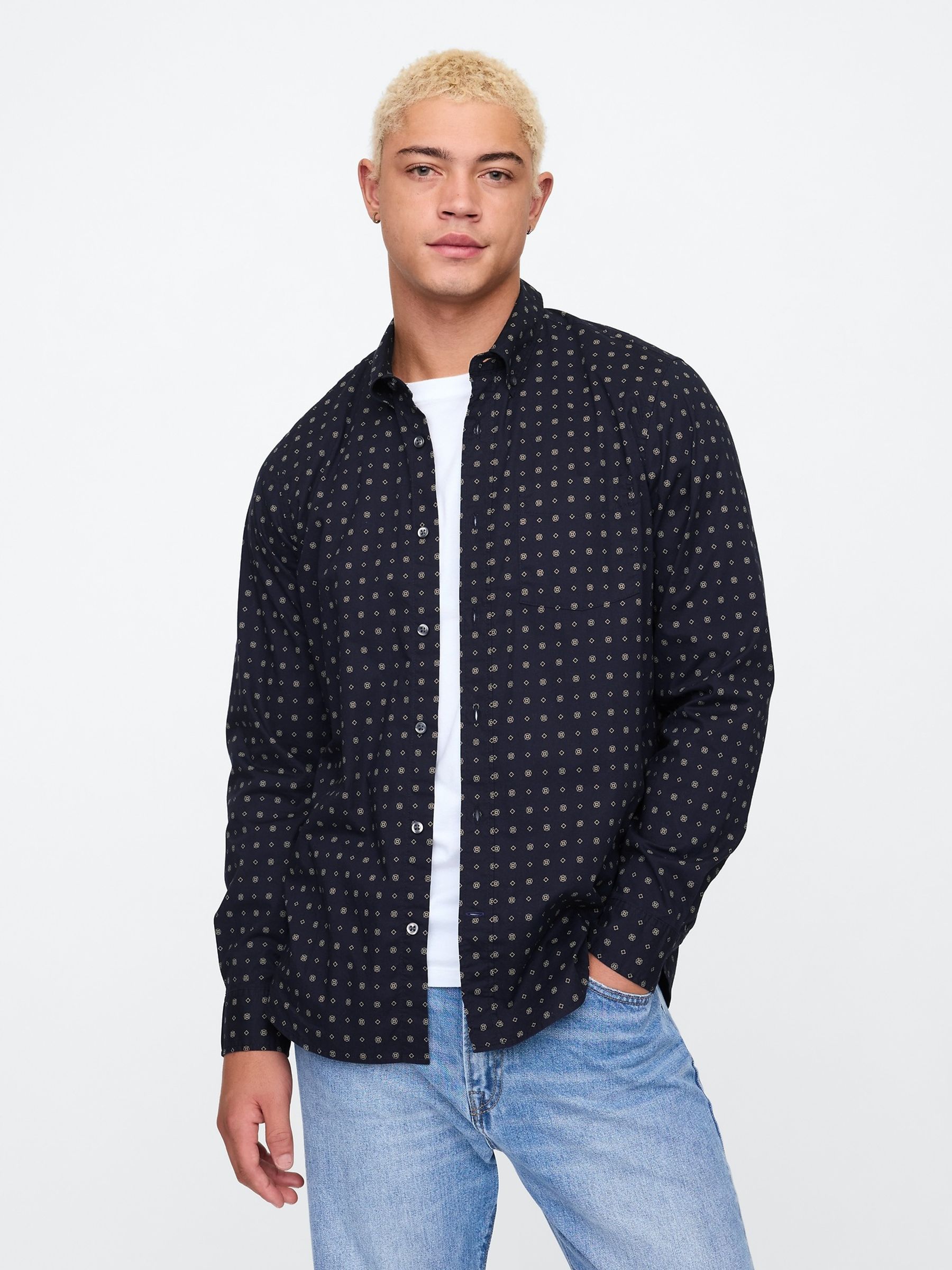 Navy/Blue Stretch Poplin Shirt - Image 1 of 5