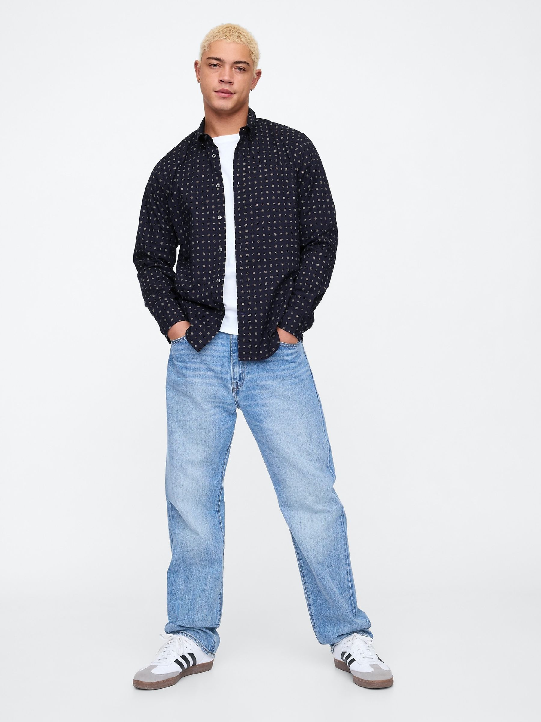 Navy/Blue Stretch Poplin Shirt - Image 3 of 5