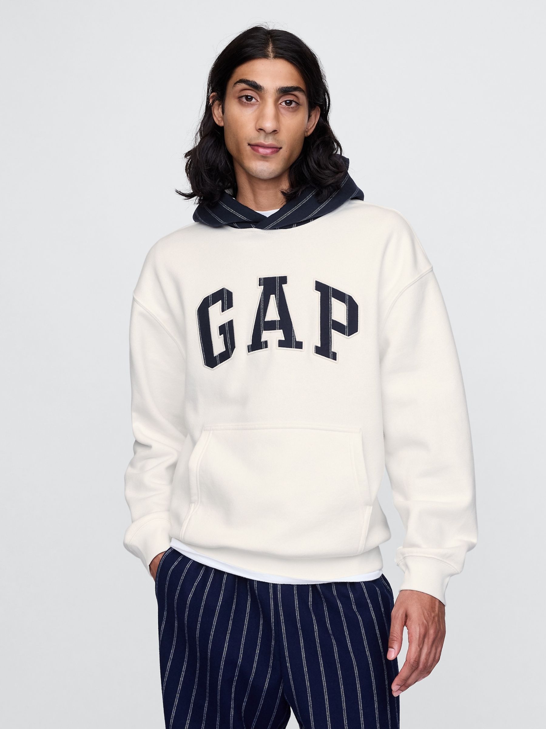 White Vintage Soft Striped Logo Hoodie - Image 1 of 5