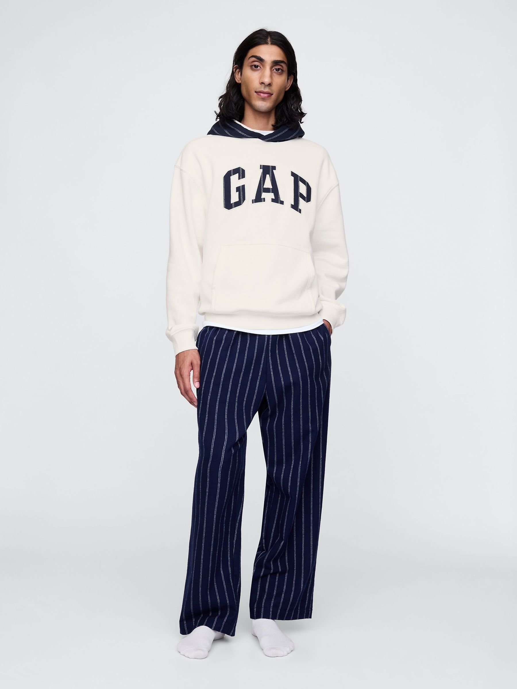 White Vintage Soft Striped Logo Hoodie - Image 3 of 5