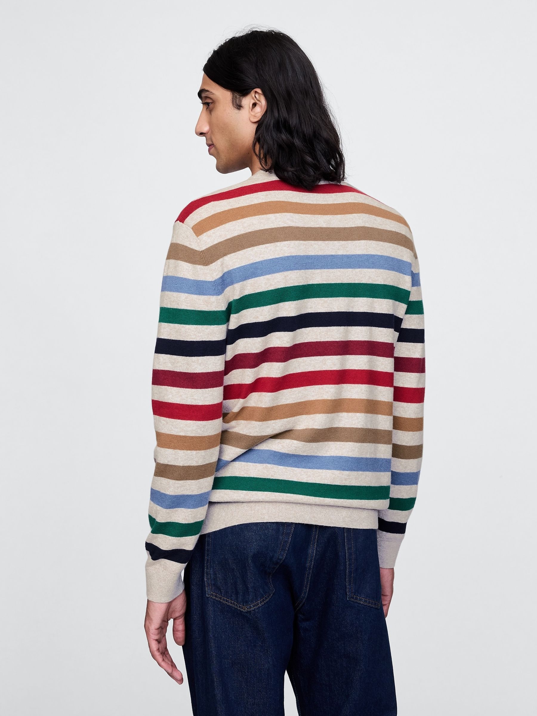 Cream Stripe CashSoft Crew Neck Jumper - Image 2 of 5