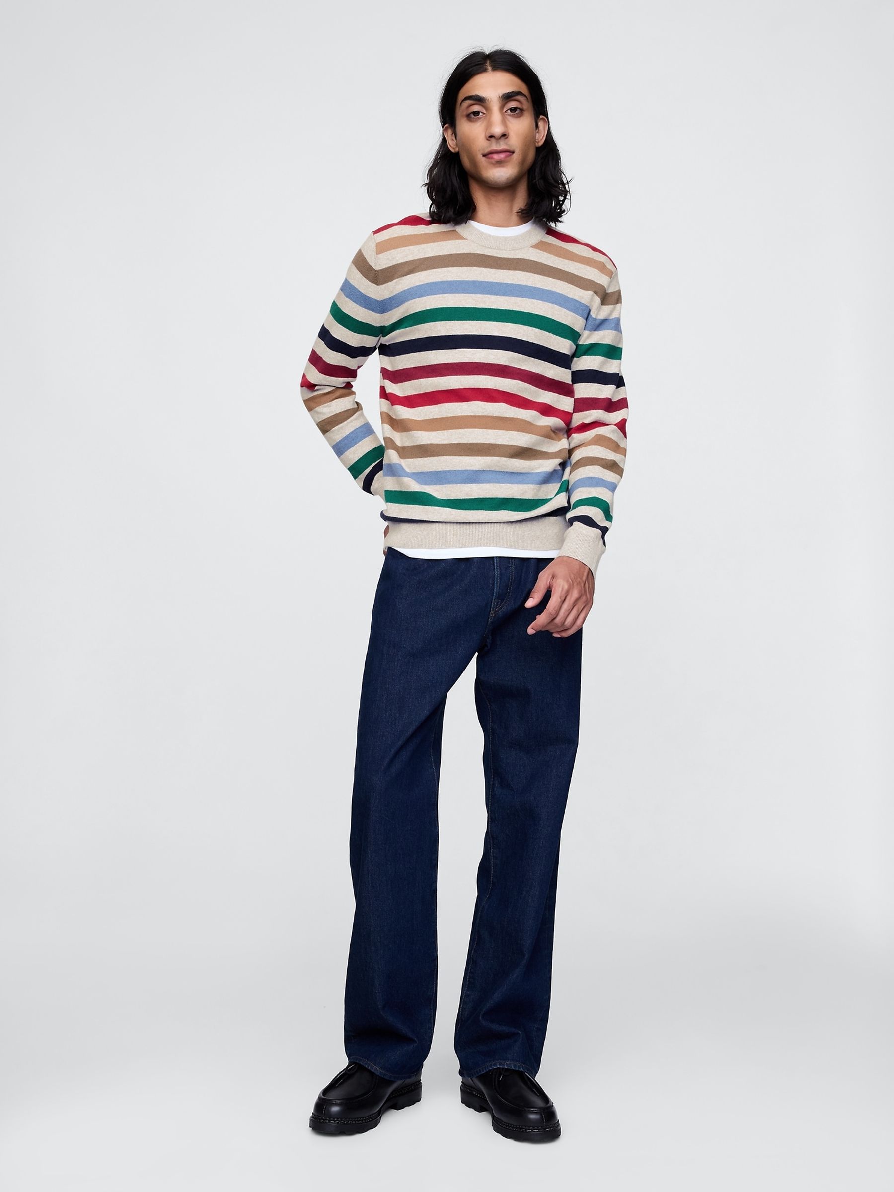 Cream Stripe CashSoft Crew Neck Jumper - Image 3 of 5