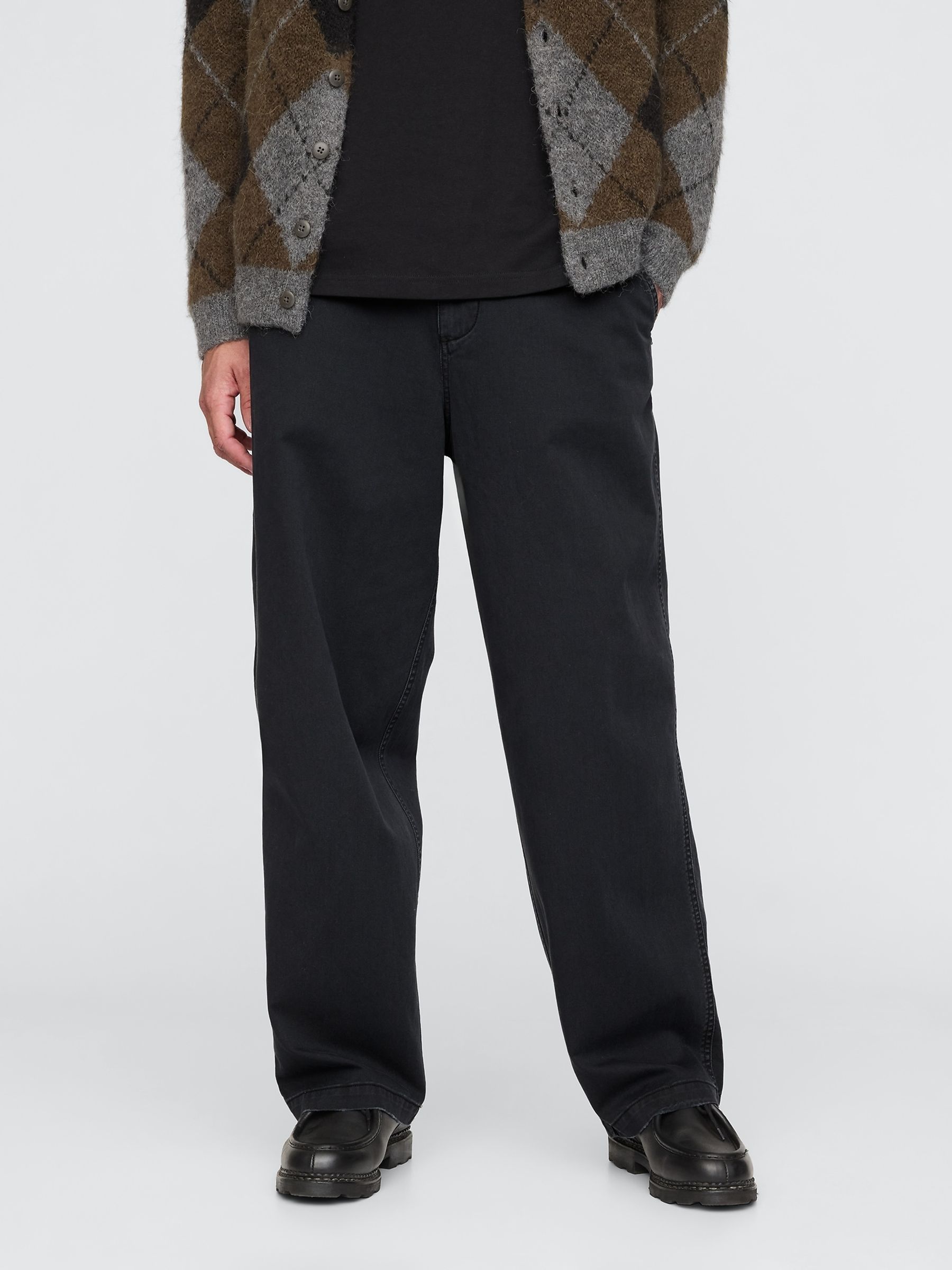 Black Loose Fit Cotton Twill Utility Chinos - Image 1 of 5