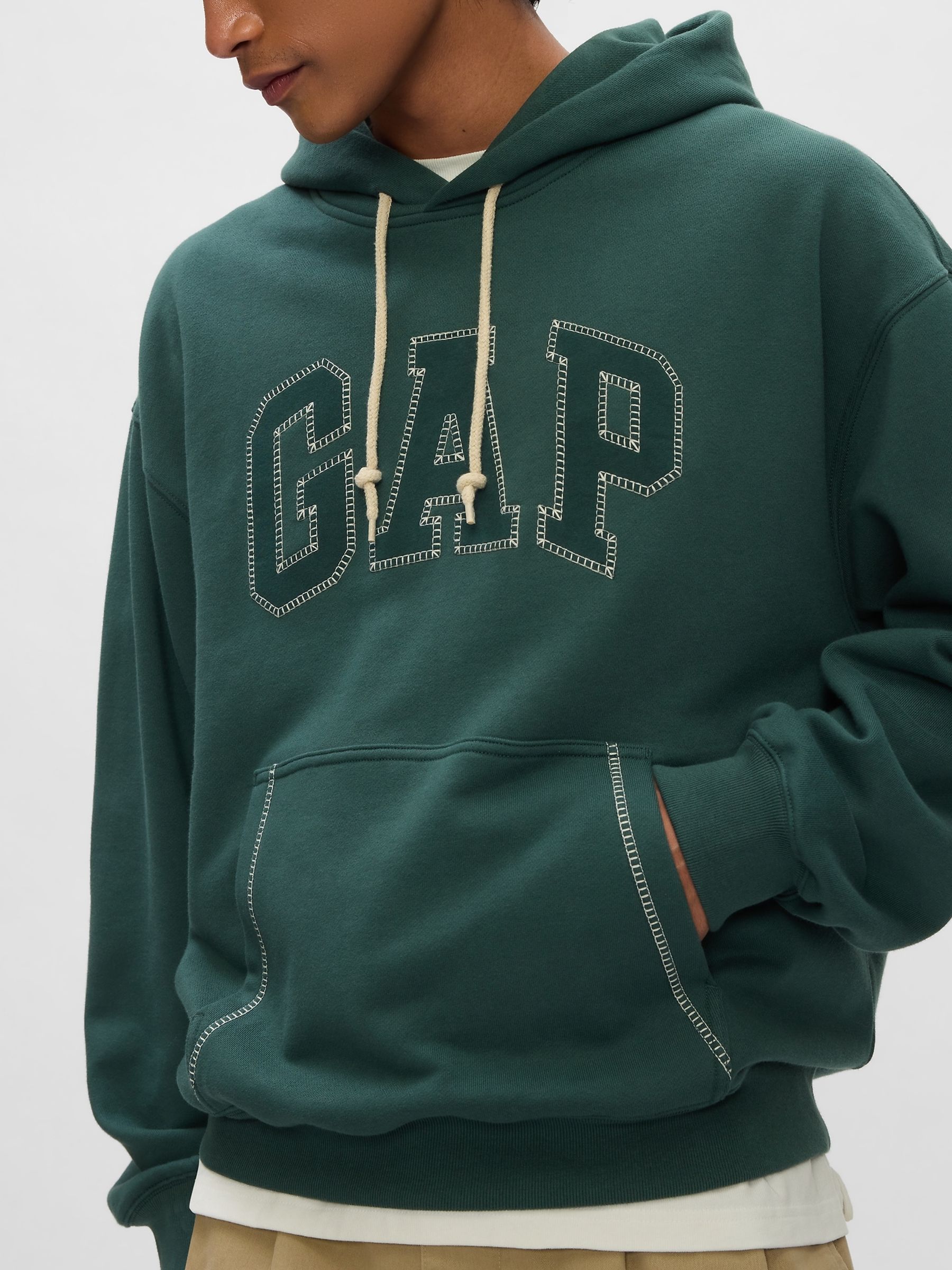 Green Heavyweight Stitch Logo Hoodie Gap
